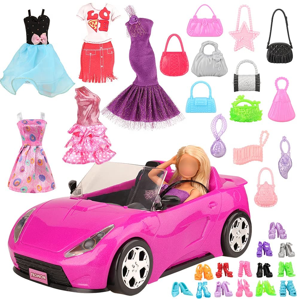 Miunana 26 Doll Vehicle Accessories = 1 Doll Car+ 5 Clothes Dresses + 10 Handbag + 10 Shoes For 11.5 Inch Dolls