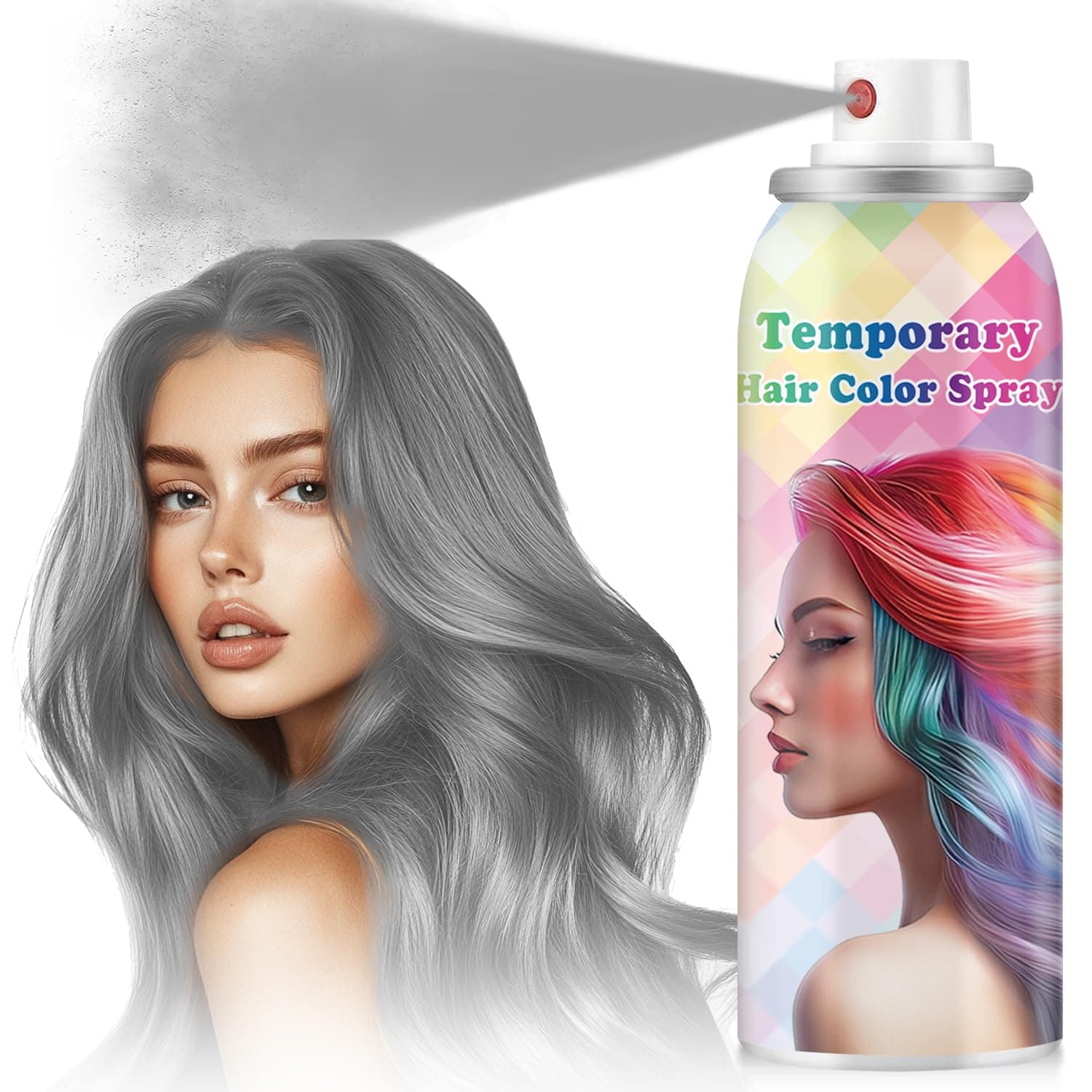 ONE-TIME USE Hair Color Spray for Women and Kids, Temporary Gray Hair Spray for Crazy Hair Day, Christmas Halloween Cosplay Party, Washable Hair Dye 120ML (Gray)