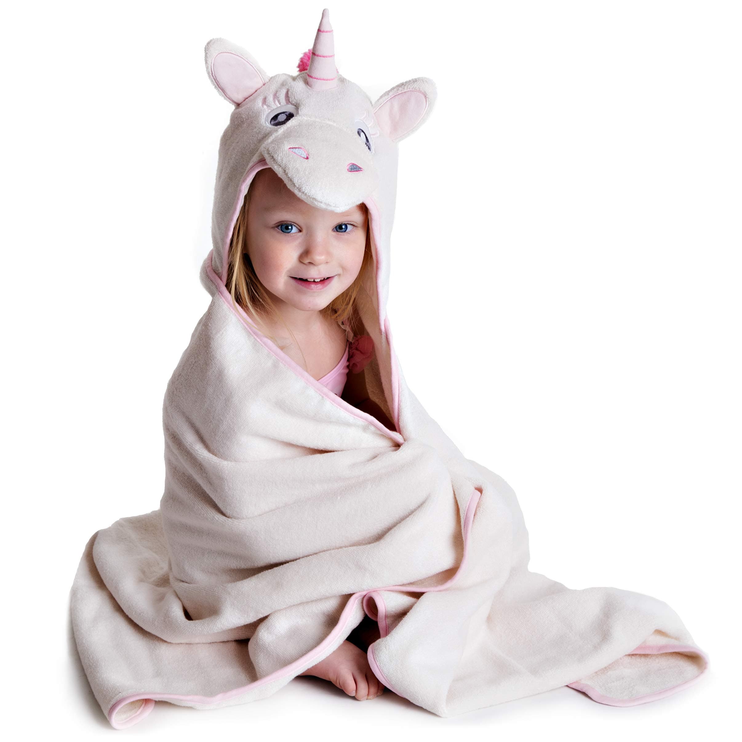 Little Tinkers World Premium Hooded Towels For Kids | Beach Or Bath Towel | Unicorn Design | Ultra Soft and Extra Large | 100% Cotton Childrens Swimming/Bath Towel with Hood for Girls