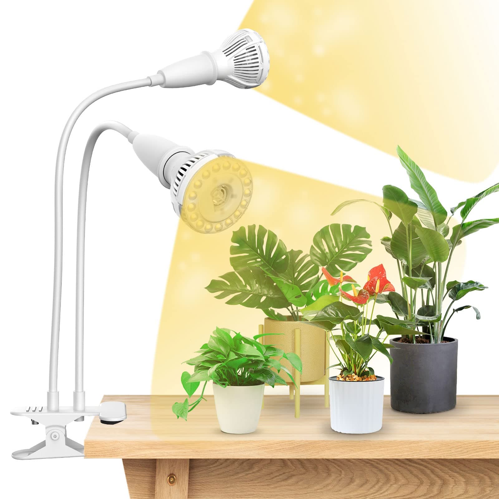 300W LED Plant Lamp for Indoor Plants, 2 Gooseneck Grow Lamp, Full Spectrum with Optical Lens, High PPFD for Indoor Plant Growth, Lifetime Free Bulb Replacement