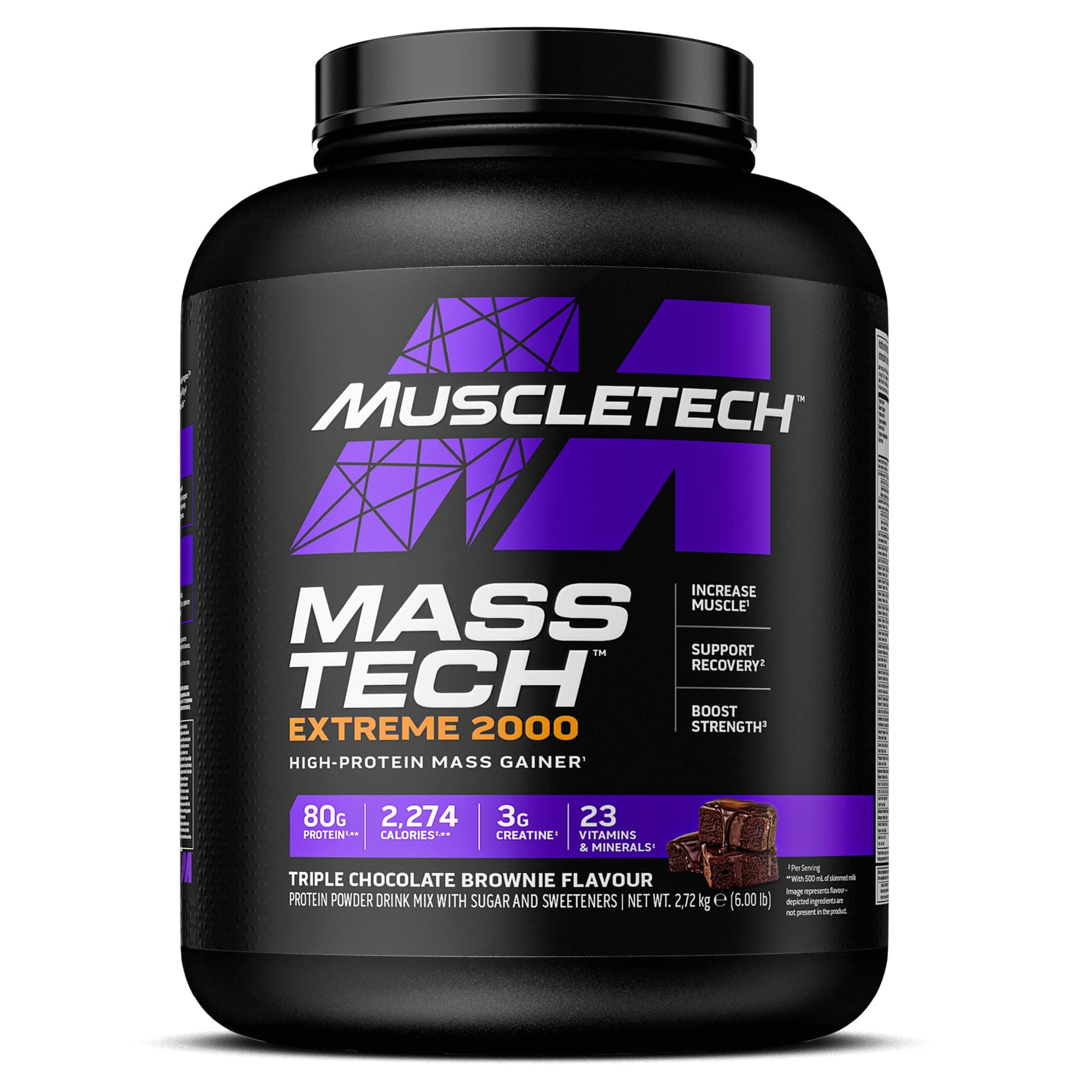 MassTech Extreme Protein Powder, Weight & Muscle Mass Gainer, Whey Mass Protein Powder With 3g Creatine, 80g Protein, 2,274 Calories, 2.72kg, Triple Chocolate