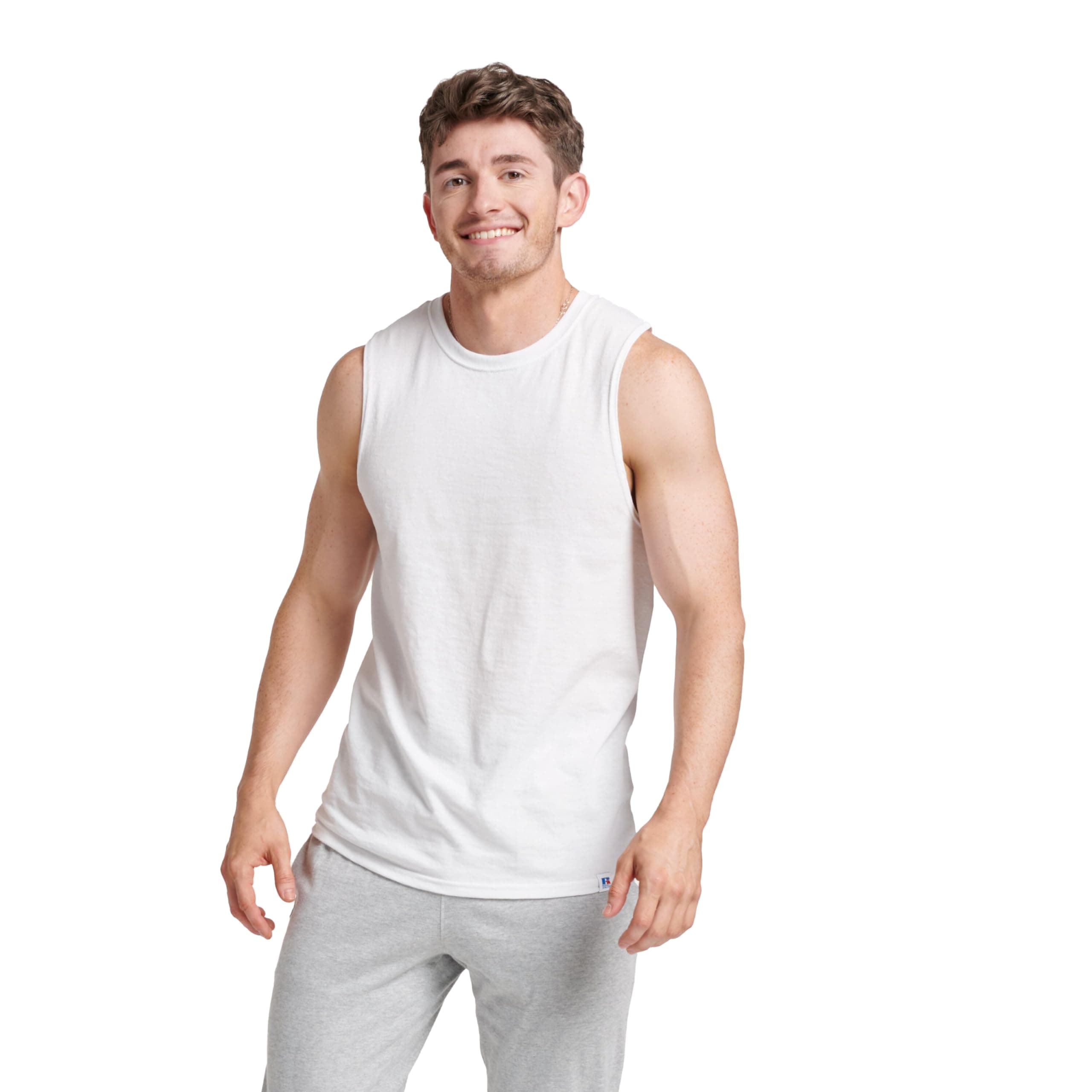 Men's Dri-Power Cotton Blend Sleeveless Muscle Shirts, Moisture Wicking Odor Protection UPF 30+, Sizes S-4X