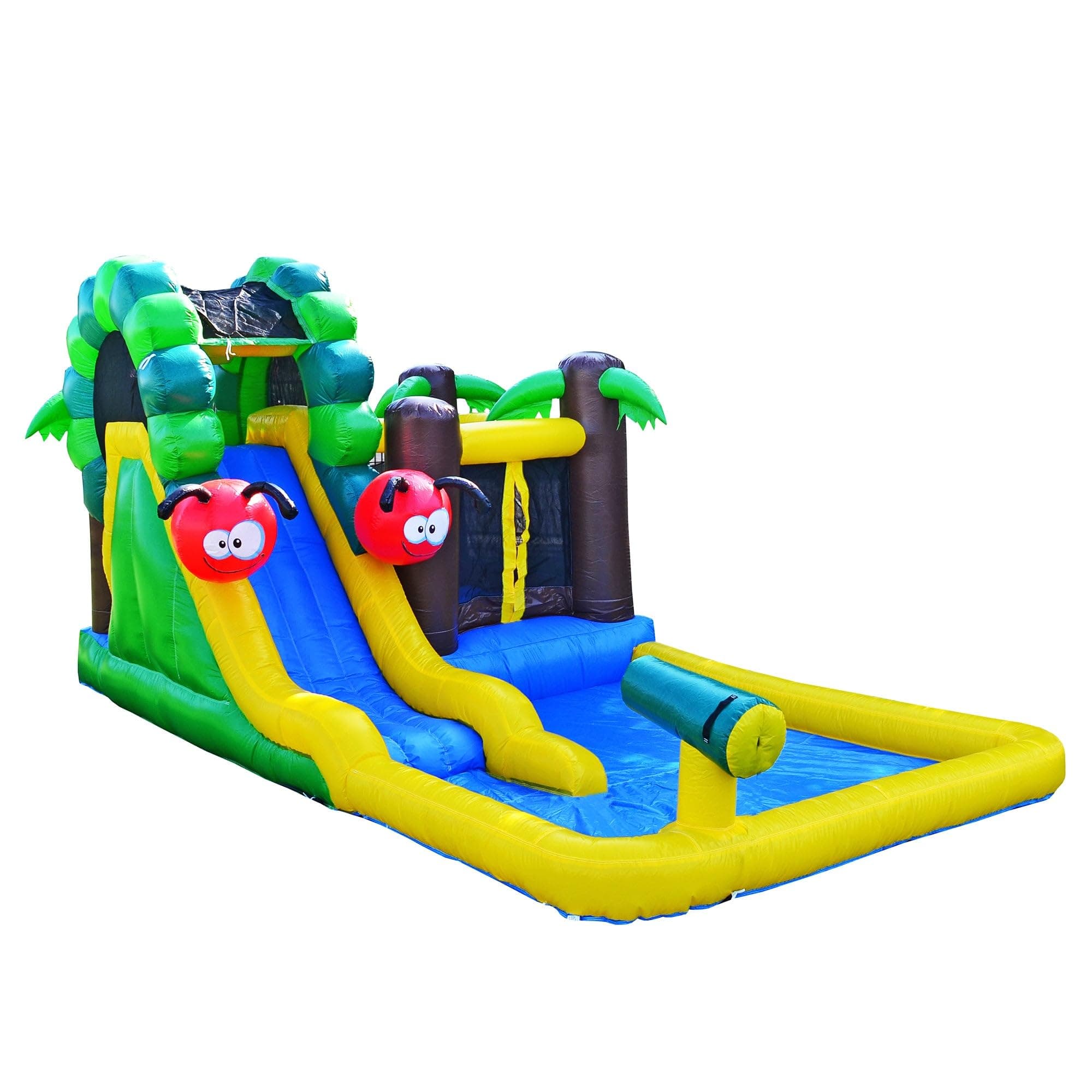 JumpOrange Caterpillar Water Slide Bounce House Inflatable with Splash Pool for Kids and Toddlers (with Blower), Basketball Hoop, Backyard Water Park, Water Cannon, Wet Dry Use, Summer Fun