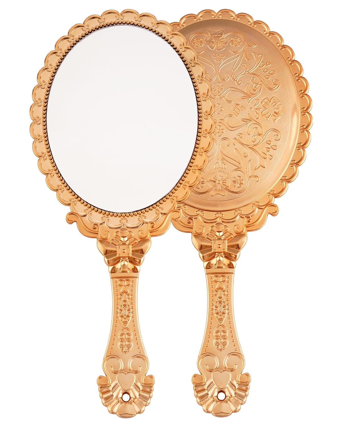 Hand Mirror Vintage Handheld Mirror with Handle Vanity Makeup Mirror Travel Mirrors（Gold）