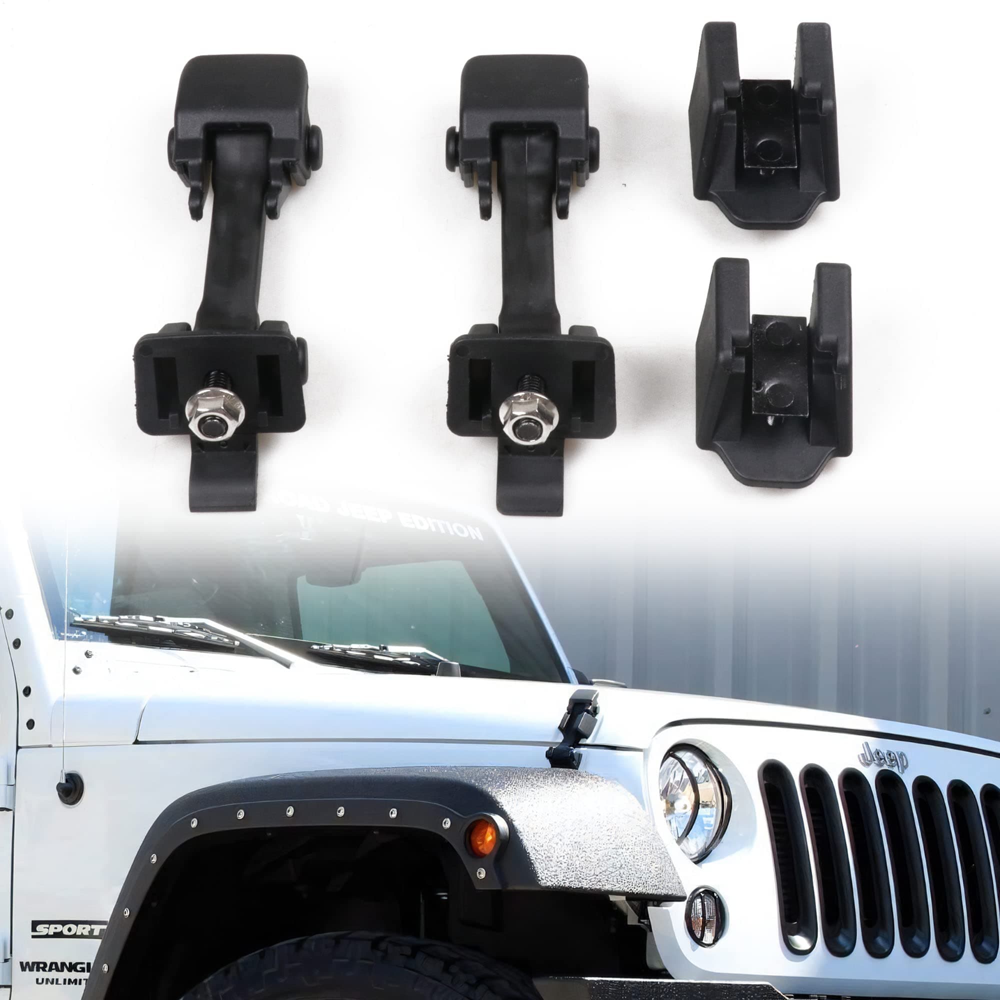 sukemichi OEM JK Hood Latches,Original Factory Hood Latch Kit for 2007-2018 Jeep Wrangler JK Unlimited Rubicon Sahara Sports Accessories, 1 Pair, Black