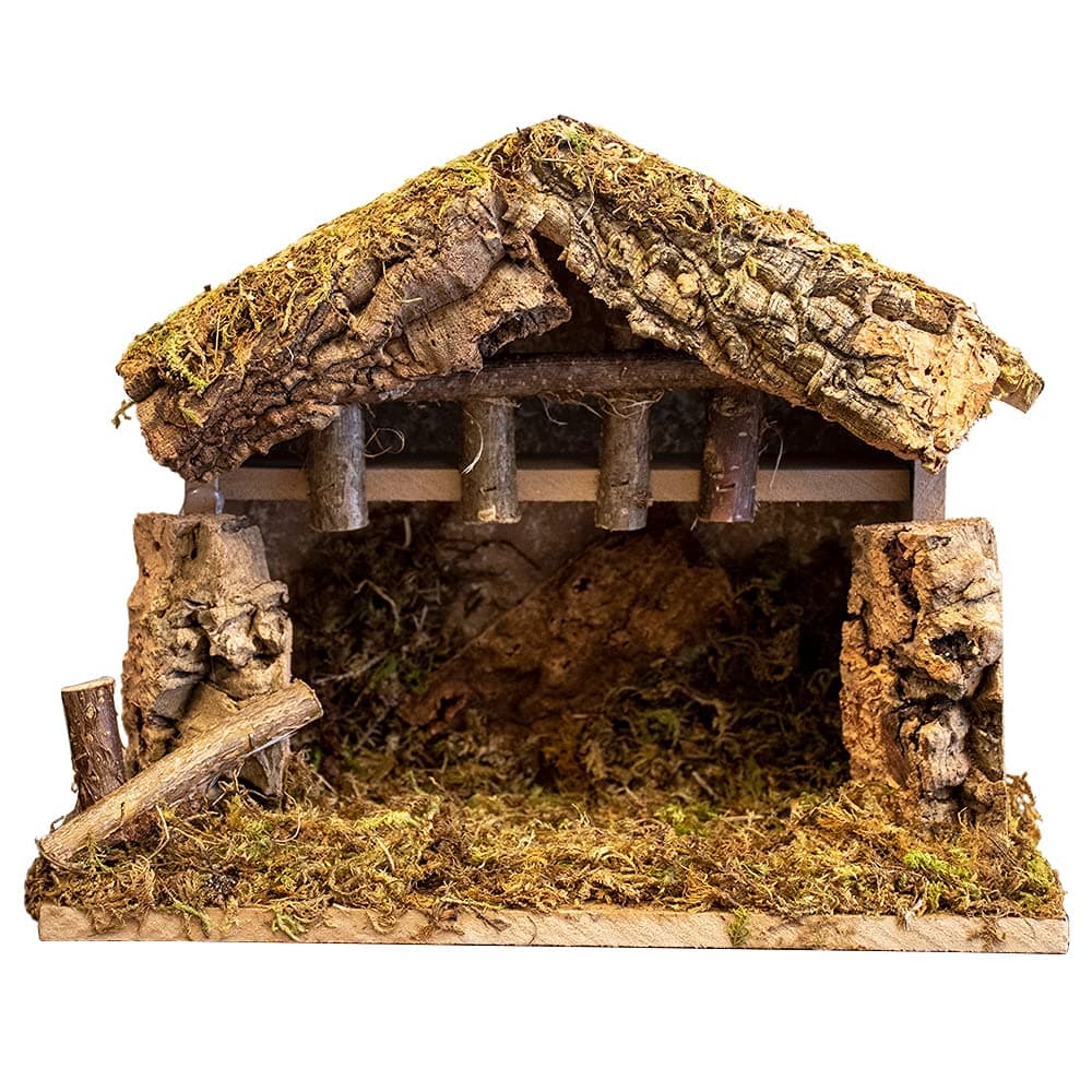 Village Nativity Wooden Stable Creche for Christmas Nativity Set, 10" x 5" x 8", Made in Italy