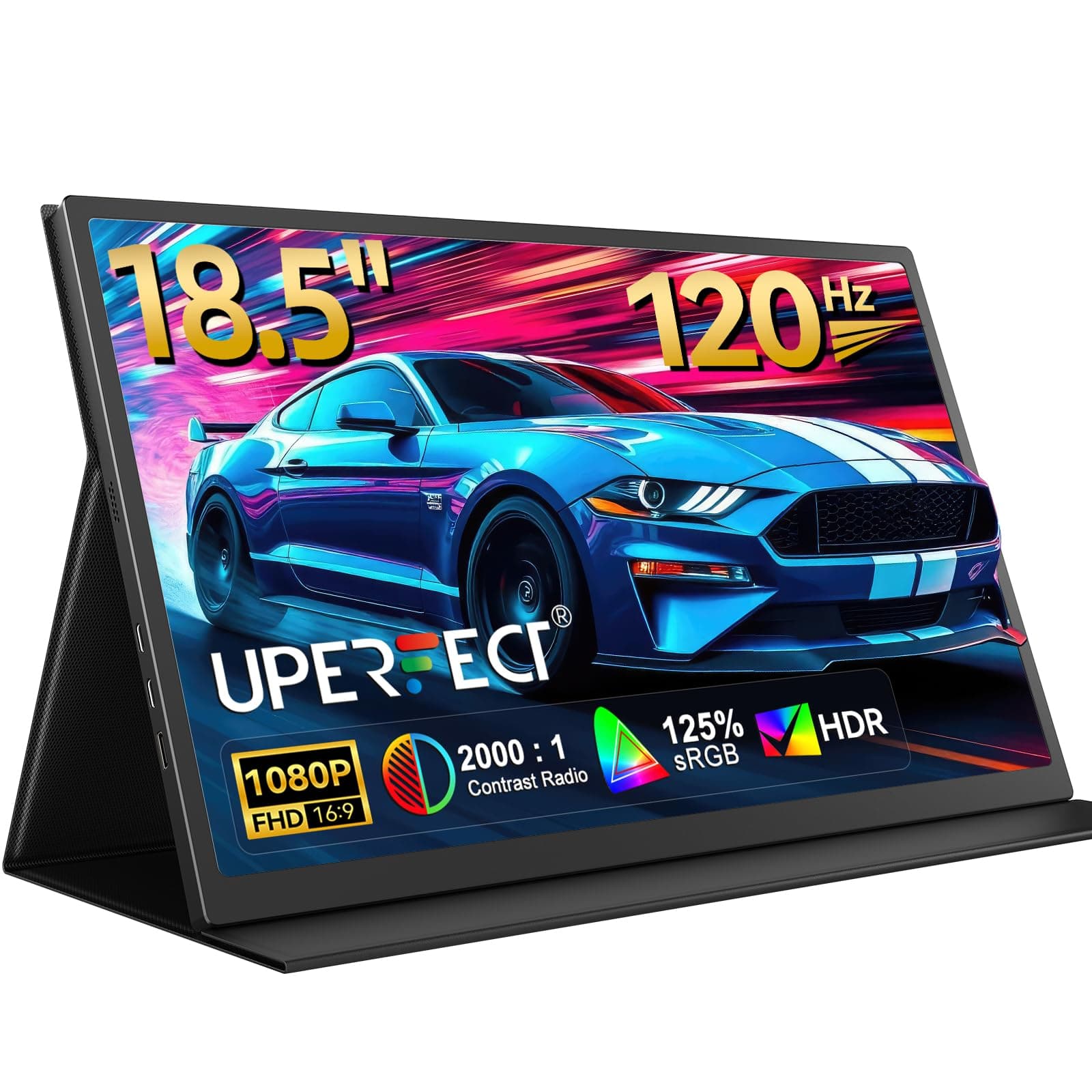 UPERFECT Portable Monitor 18.5" 120HZ 125% sRGB Portable Laptop Monitor w/VESA & Cover, FreeSync HDR Gaming Monitor, 350Nits USB-C & MINI HDMI Travel Second Screen for Laptop, PC, Game Consoles