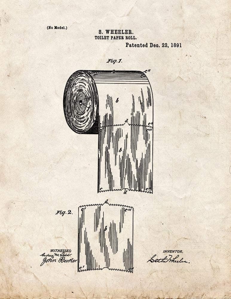 Toilet Paper Roll Patent Art Print Old Look Poster (22cm X 28cm ), New, Free Shipp