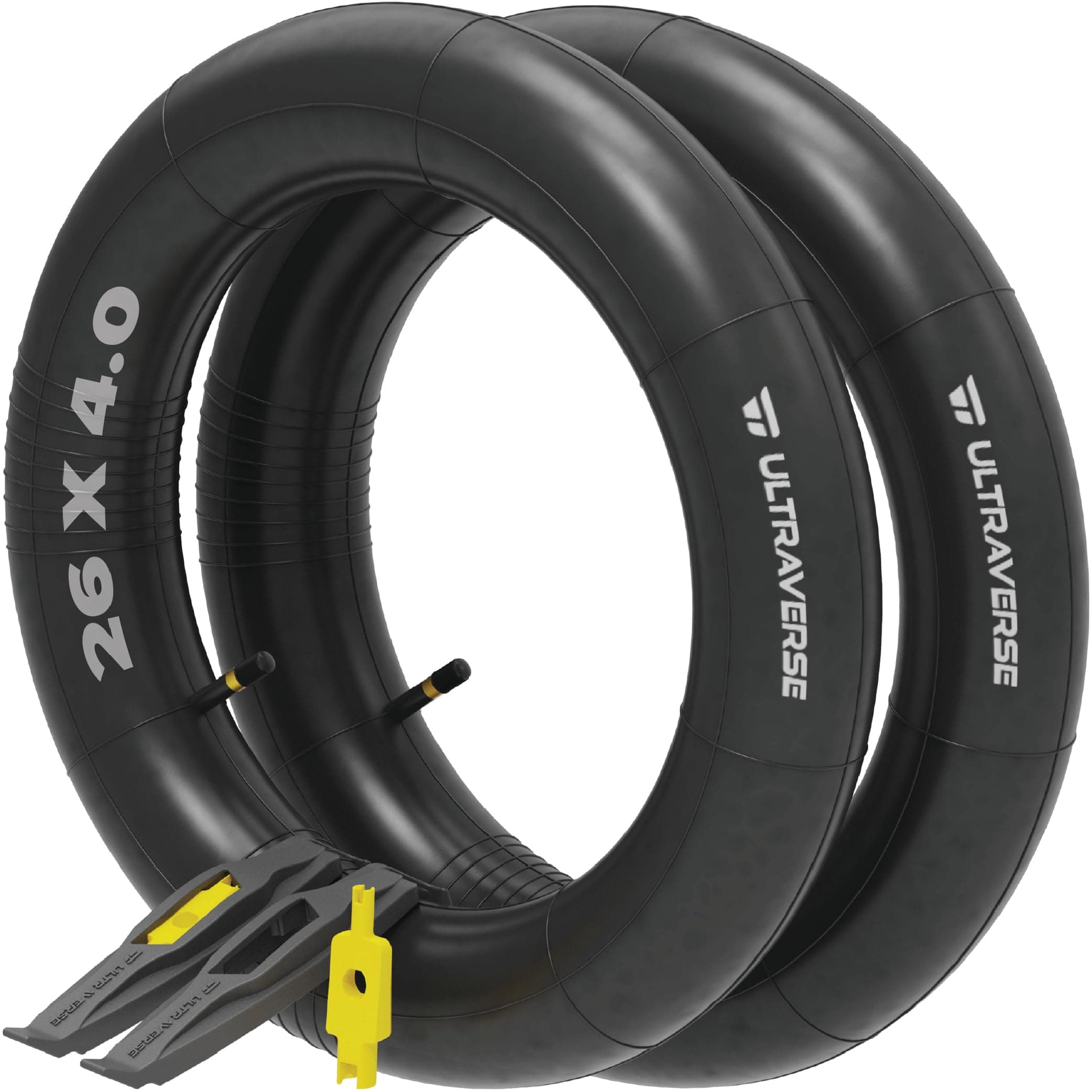 Ultraverse 26 x 4.0 Inner Tube Set with Schrader Valve - Ideal for Mountain Bikes & E-Bikes with 26-Inch Fat Tires - Durable & Reliable Performance- 2 Pack with tyre levers