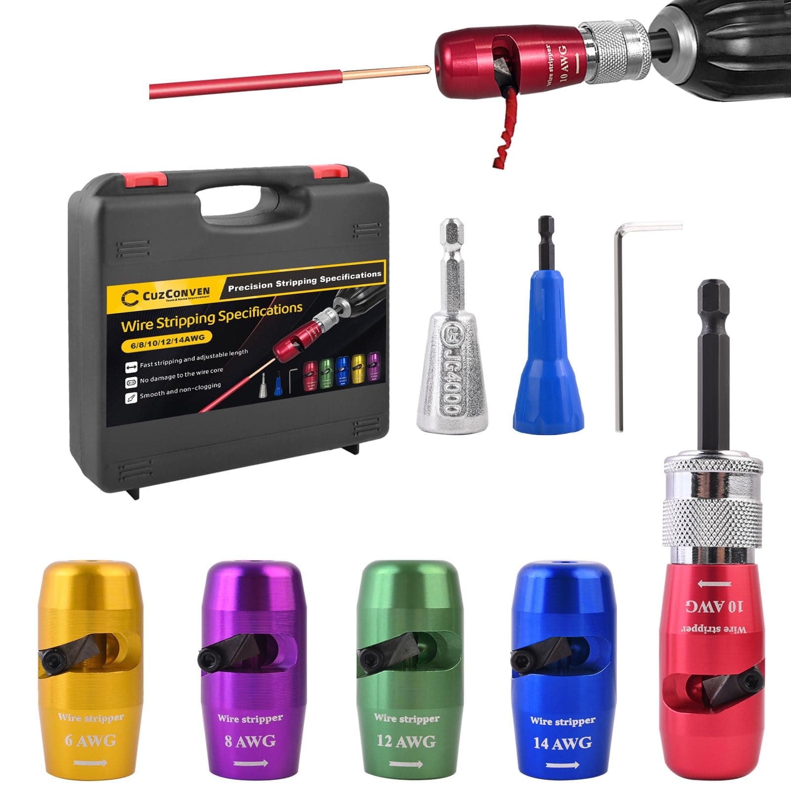 Wire Stripper for Drill, 2025 Upgraded Wire Stripping Tool & Wire Twisting Connector, 8 in 1 Professional Electrician Wire Nut Twister Tool for Drill 6-14 AWG Drill Wire Stripper