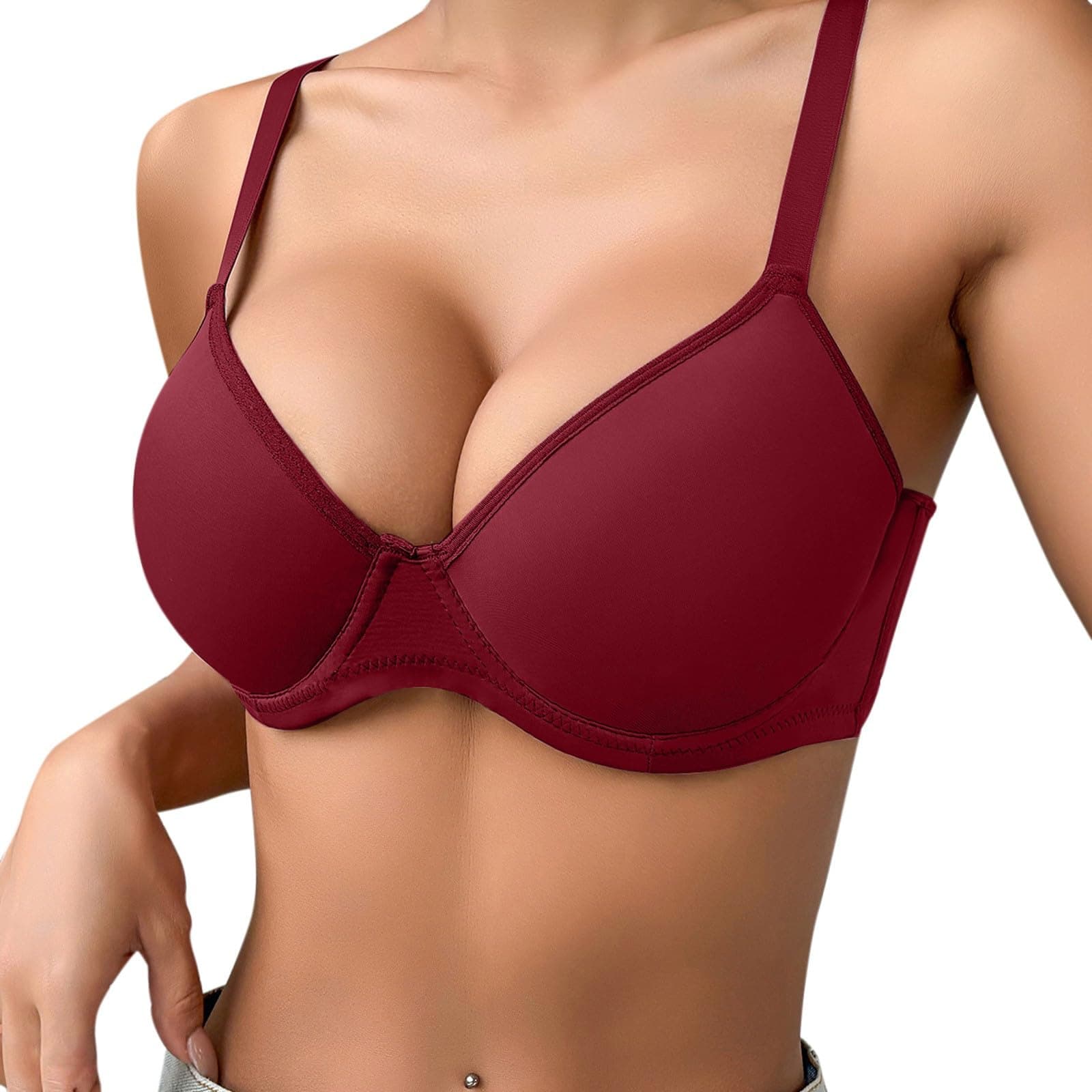 2025 Women's Thin Plain Comfortable Breathable Push Up Bra with Underwire Three Breasted Bra T Shirt