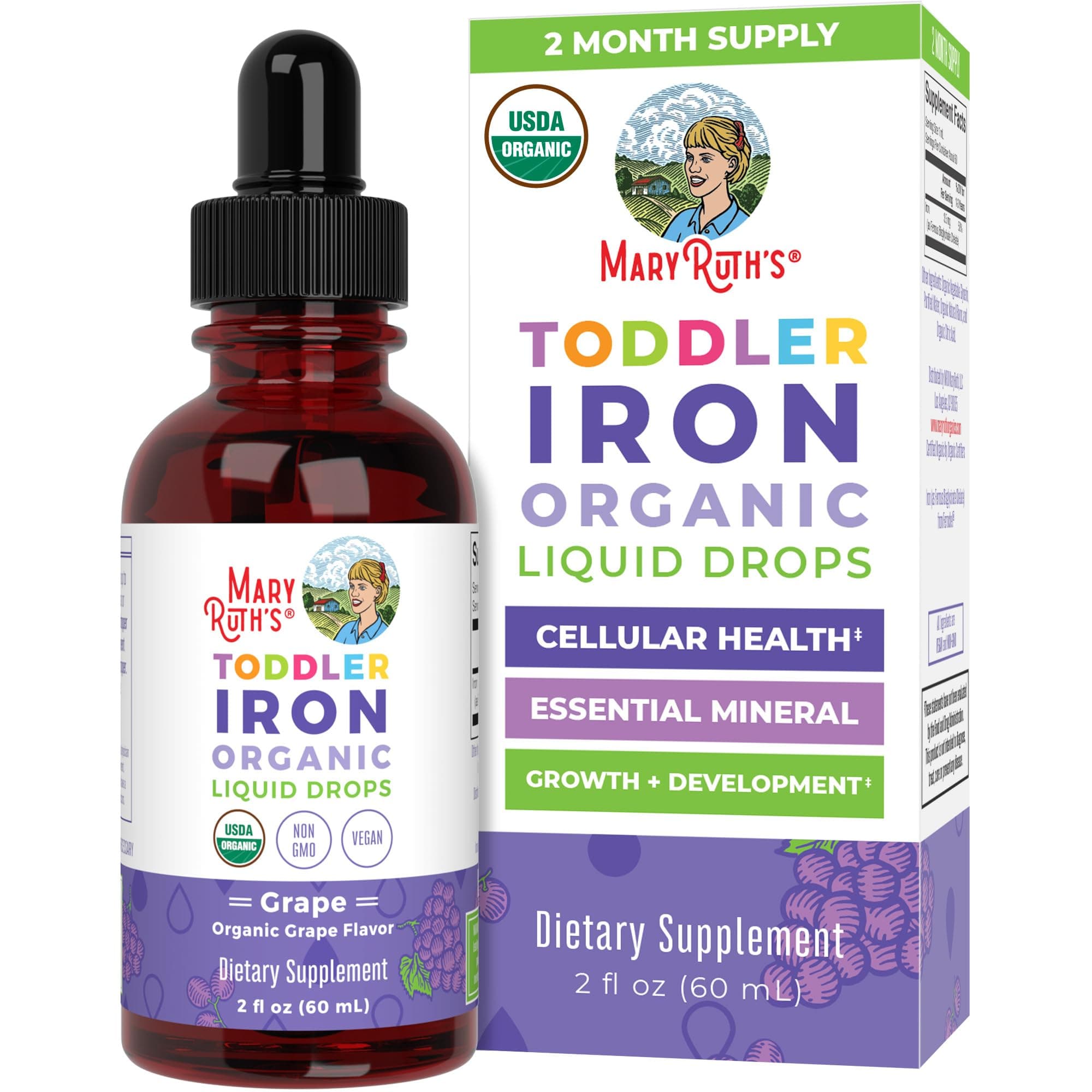 Iron Supplement For Toddlers | Liquid Children Ages 1-3 Deficiency Sugar Free Vegan Non-Gmo Gluten 2 Fl Oz