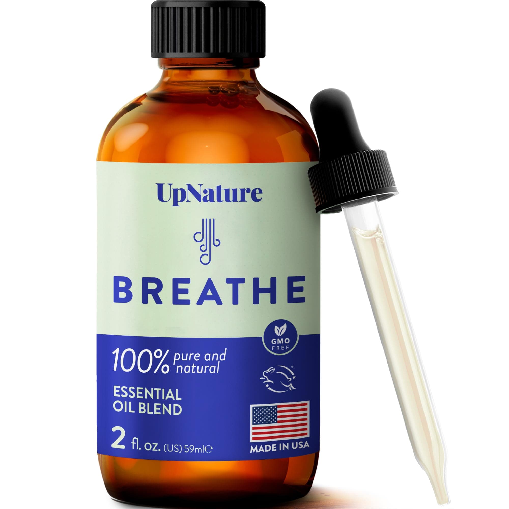 UpNature Breathe Essential Oils Blend (Large 2oz) Breath Relief Eucalyptus and Menthol Blend - Essential Oils for Diffusers for Home Humidifier - Vaporizer Liquid Aromatherapy Oils