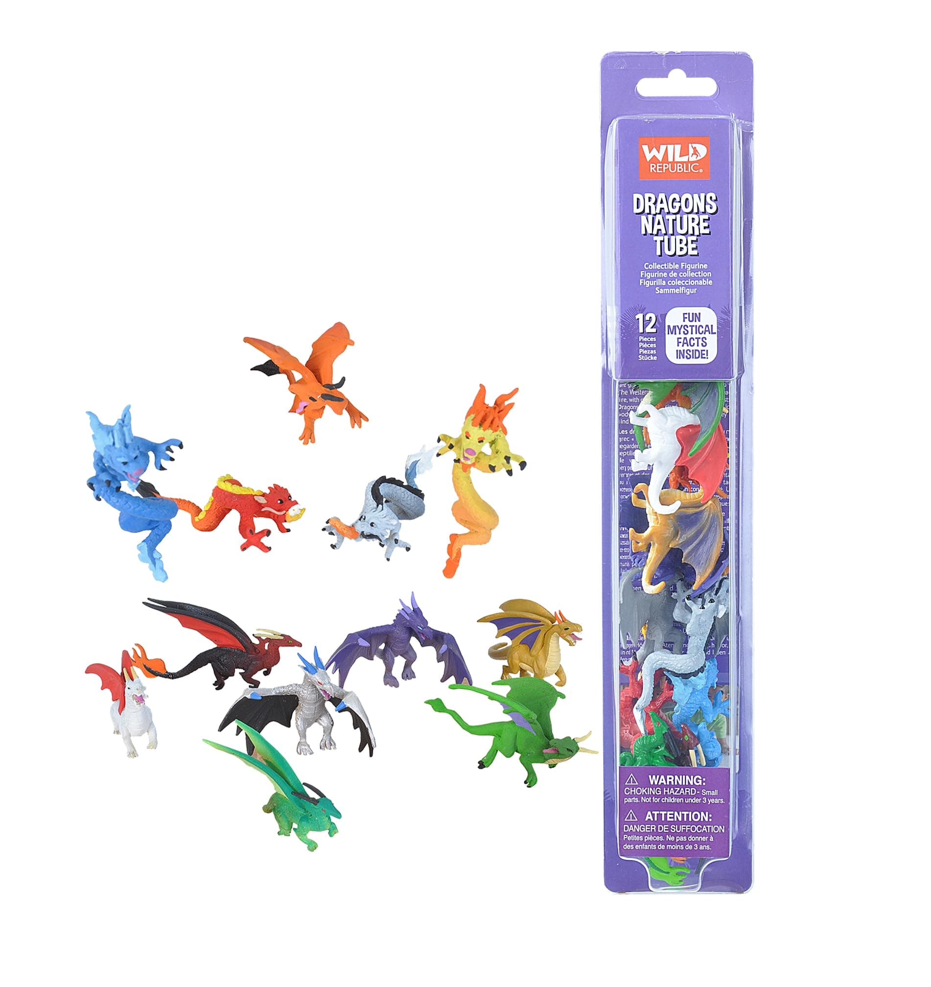 Wild Republic Dragon Figurines Tube, Dragon Toys, Twelve Dragon Figures with Six Different Poses