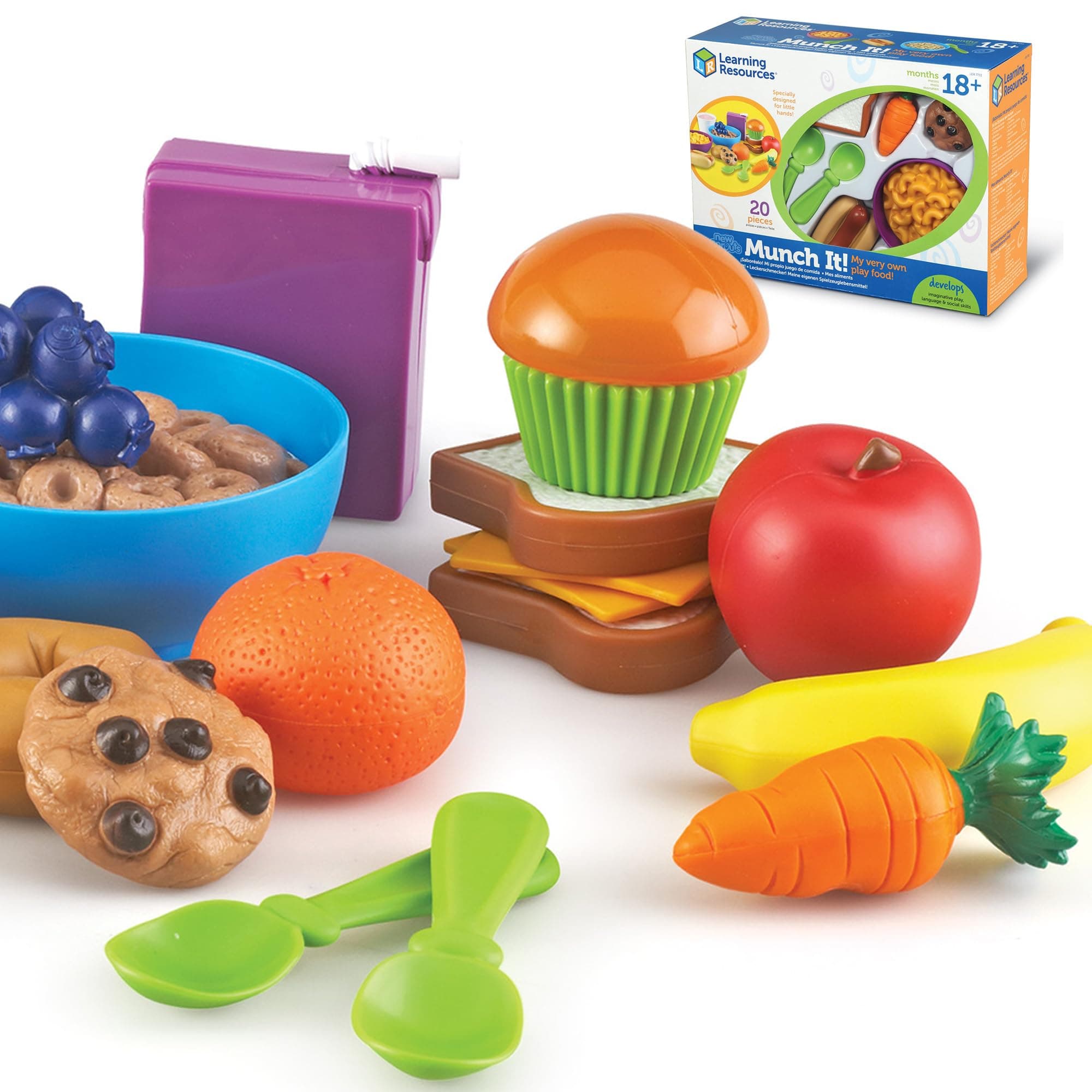 Learning Resources New Sprouts Munch It! Food Set - Food Kitchen Accessories, Pretend Toys, Toddler Picnic Table Games,Kitchen Set, Grocery Fine Motor Skills, Montessori Cooking