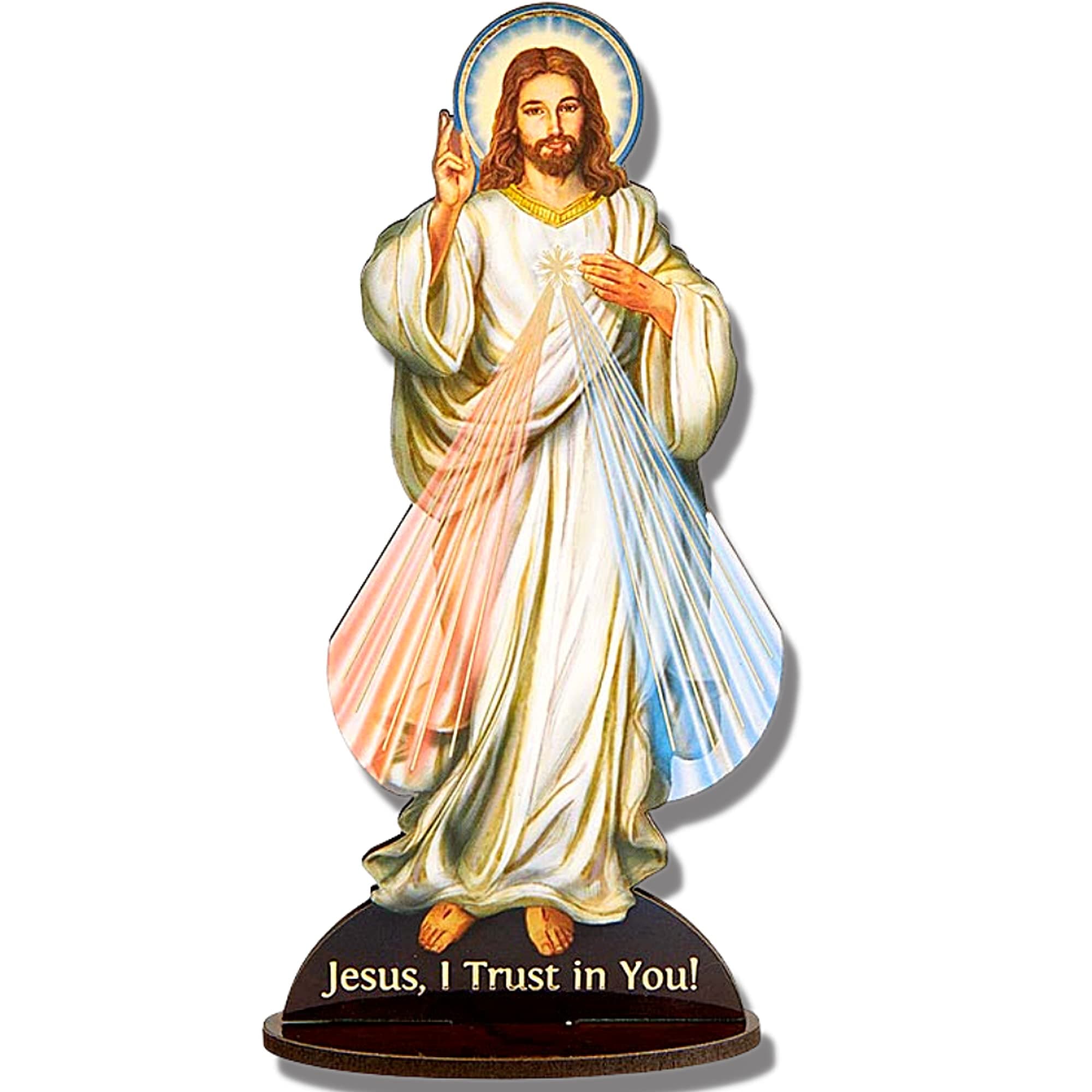 Needzo Divine Mercy Lasered Wood Statue, Jesus I Trust in You, Catholic Indoor Home Decorations for Housewarming Gifts, 5.8 Inches