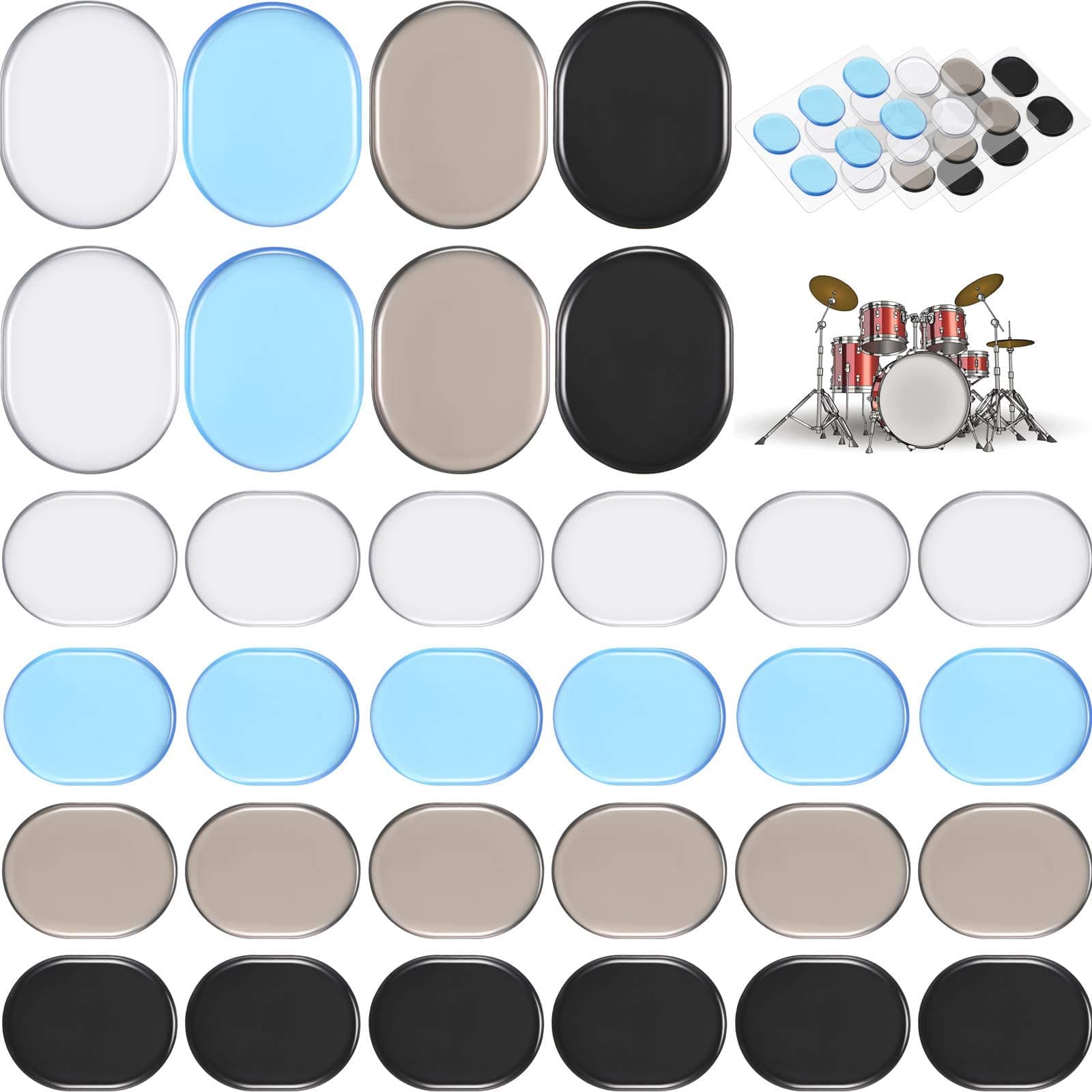Excefore Drum Dampeners Gel Pads, 48 Pieces Pads Silicone Silencers Soft Dampening 4 Colors Mute For Drums Tone Control