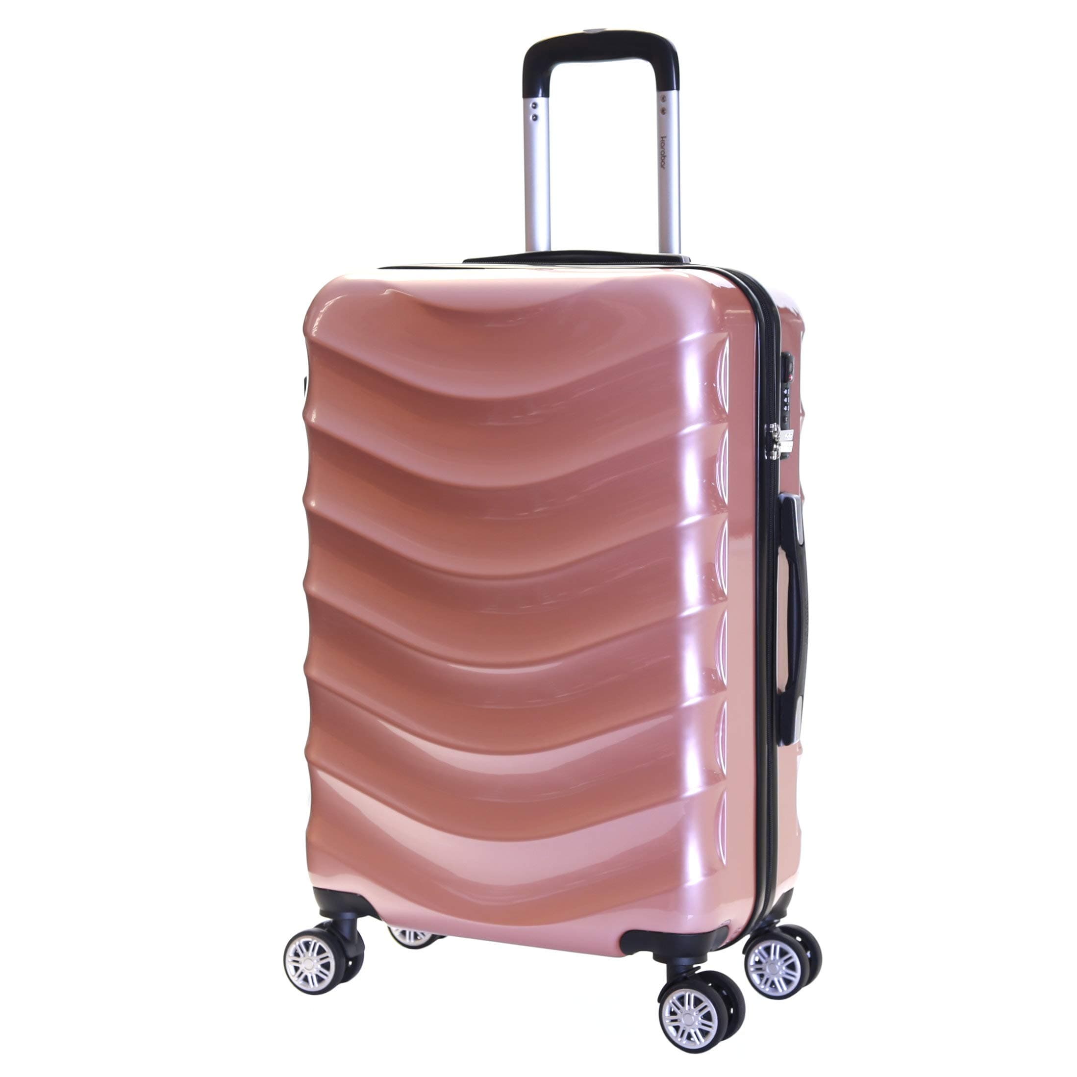 Karabar Hard Shell Medium Large Suitcase Luggage Bag 66 cm 3.4 kg 65 litres Polycarbonate PC with 4 Spinner Wheels and Integrated TSA Number Lock, Ripple Rose Gold