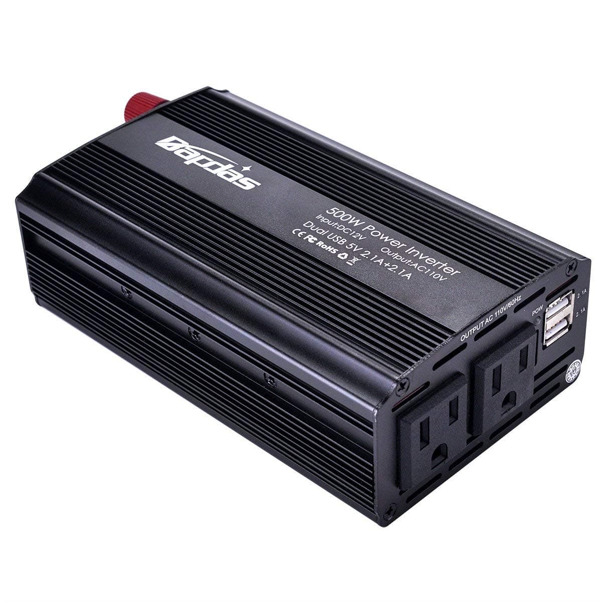 Bapdas 500W Power Inverter DC 12V to AC 110V Converter with 2 AC Outlets and 2 USB Ports for Tablets, Laptops and Smartphones-Upgraded