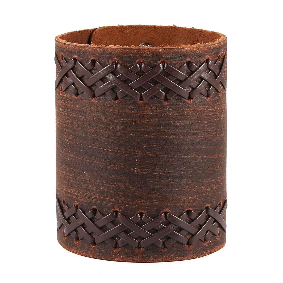 HZMANUnisex Handmade Woven Leather Bracelet Wide Sleeve Wrapped Buckle Adjustable Leather Bracelet