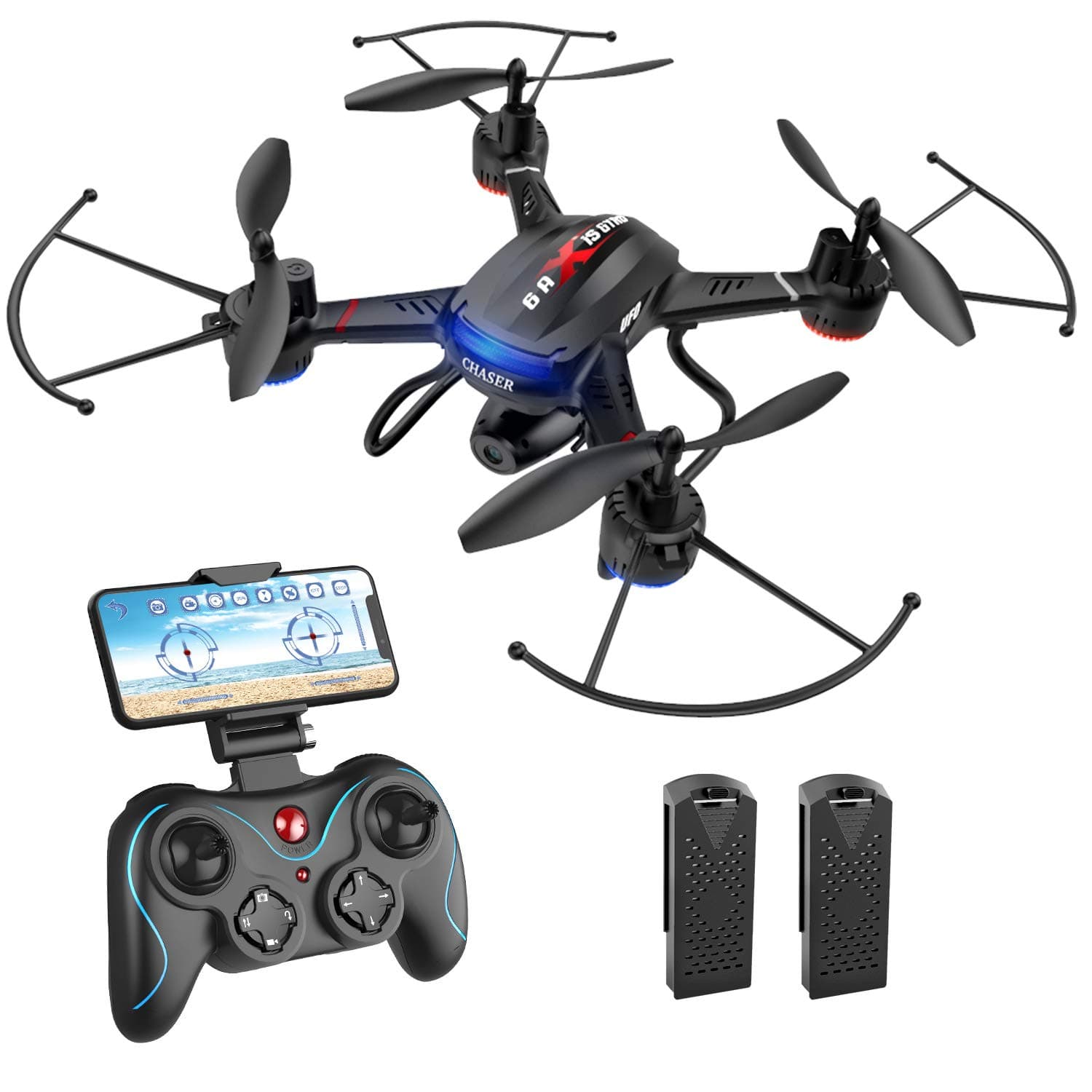 Holy Stone F181W 1080P WiFi FPV Drone with Wide-Angle HD Camera Live Video RC Quadcopter with Altitude Hold, Voice Control, Gesture Control and Easy to Fly for Beginner & Kids, 2 Batteries Included
