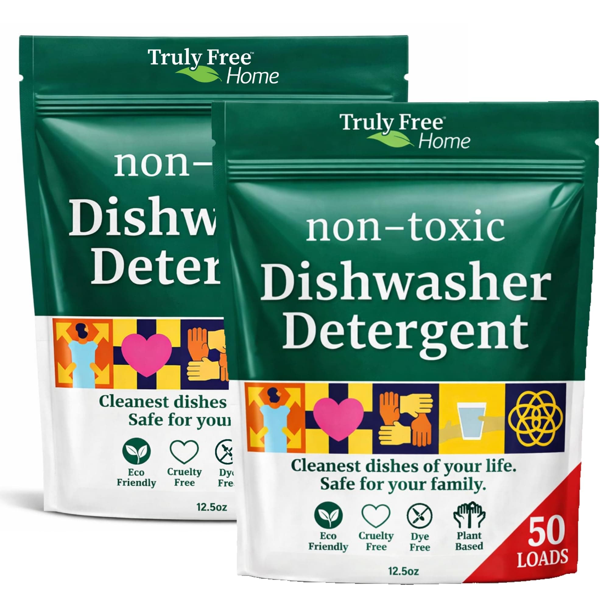 Truly Free Dishwasher Detergent Powder | Natural Dish Detergent, Dishwasher Soap | Plastic Free, Plant-Based, Clean, Heavy Duty Hard Water Stain & Grease Remover | Fragrance Free | 12.5 oz (Pack of 2)
