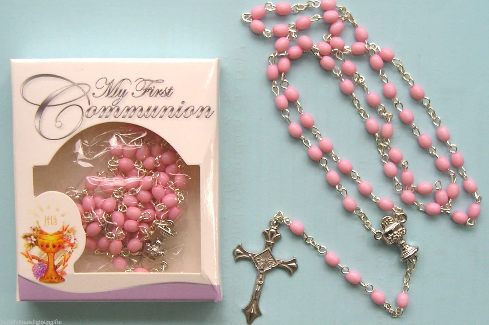 My First Communion Rosary ~ Pink Rosary Beads - Girl's 1st Holy Communion