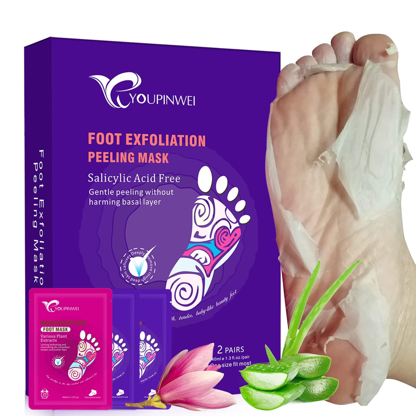 Foot Peel Mask, Exfoliating Feet Peeling Mask for Dry Cracked Heels - 2+1 Packs - Make Your Feet Baby Soft Get Smooth Silky Skin, Calluses and Dead Skin Remover for Women and Men