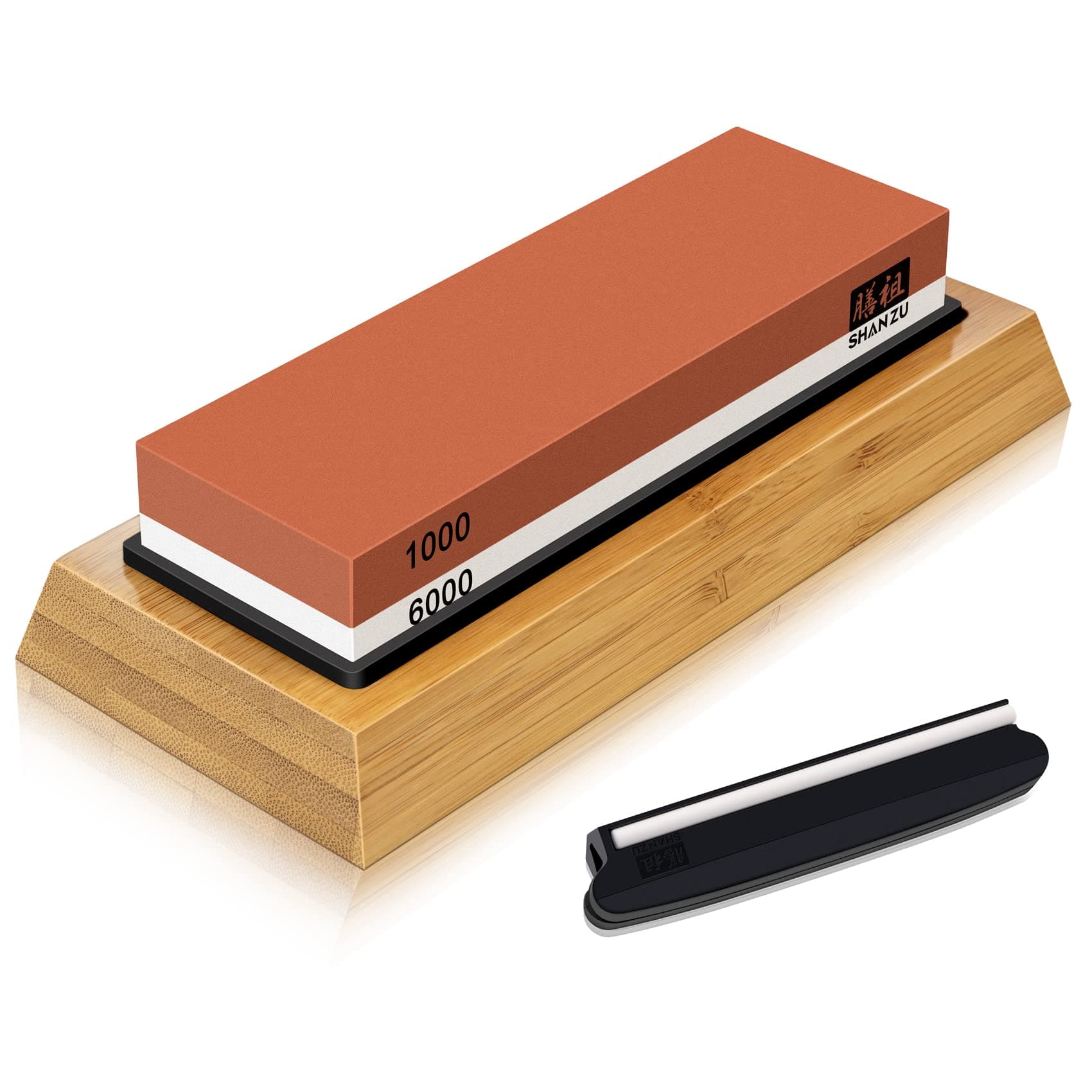 Sharpening Stone, Whetstone with Angle Guide Non-Slip Bamboo Base grit 1000/6000 Knife Sharpeners, Professional 2-in-1 Wetstone