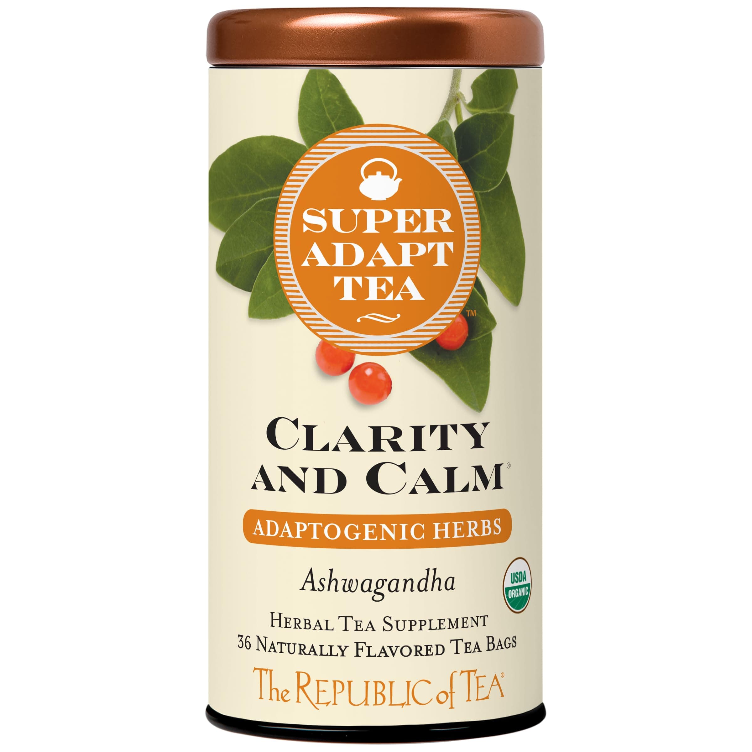 Clarity and Calm SuperAdapt Herbal Tea, 36 Tea Bags, Organic, Caffeine Free, Ashwagandha