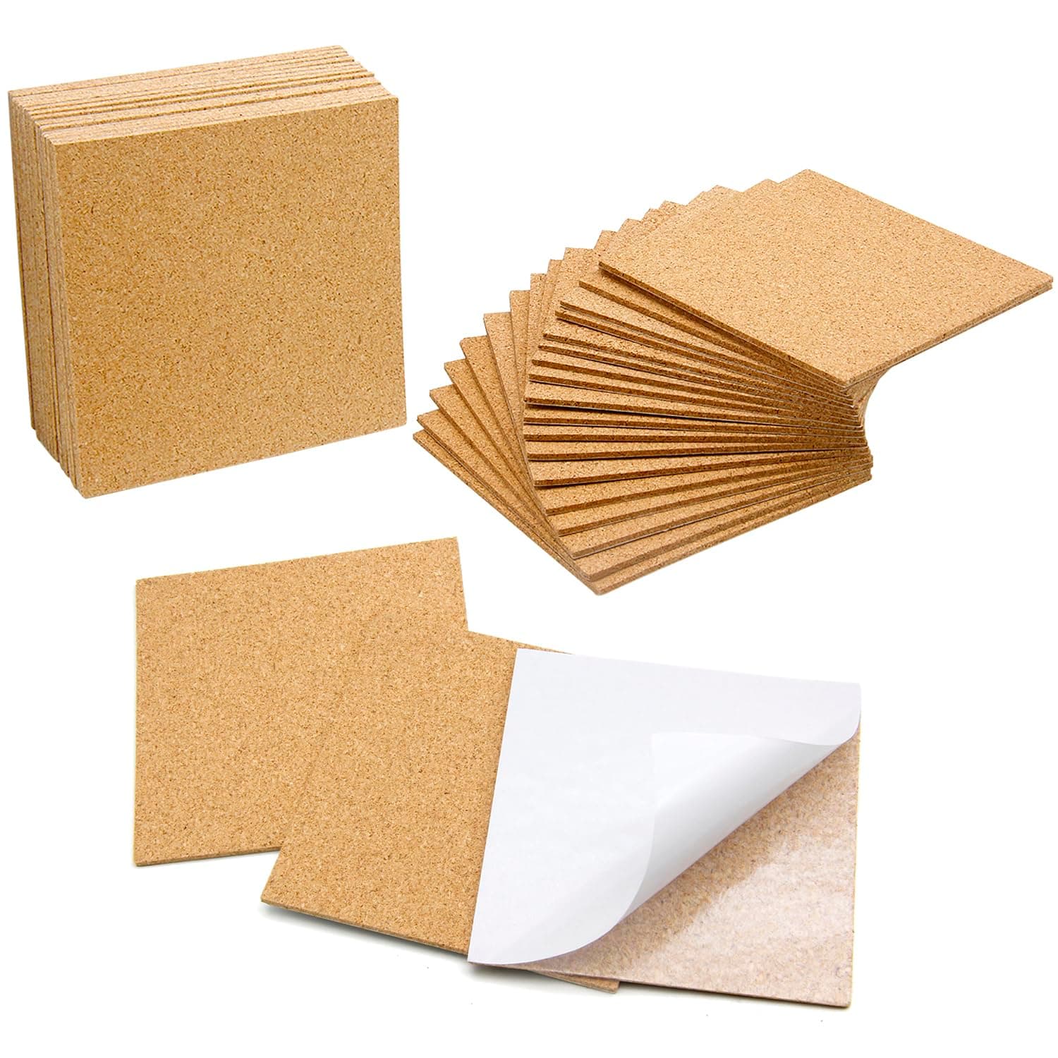 Blisstime 36 Pieces Self-Adhesive Cork Sheets 4"x 4" for DIY Coasters, Cork Board Squares, Cork Tiles, Cork Mat, Mini Wall Cork Board with Strong Adhesive-Backed