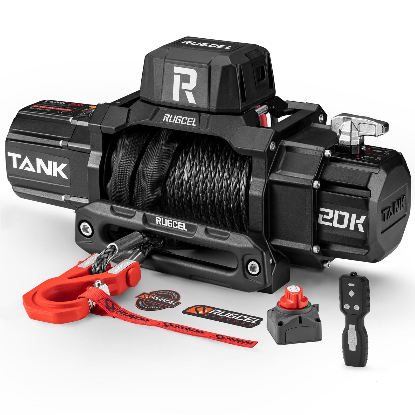 20000lb Waterproof Electric Synthetic Rope Winch 12V with Hawse Fairlead,Black rope，for Truck SUV