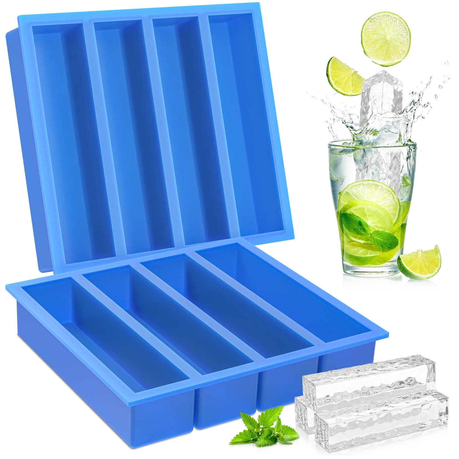 Large Ice Cube Molds, Silicone Ice Cube Trays with Easy Release Ice Cubes for Whiskey, Butter Mold, Set of 2 Blue