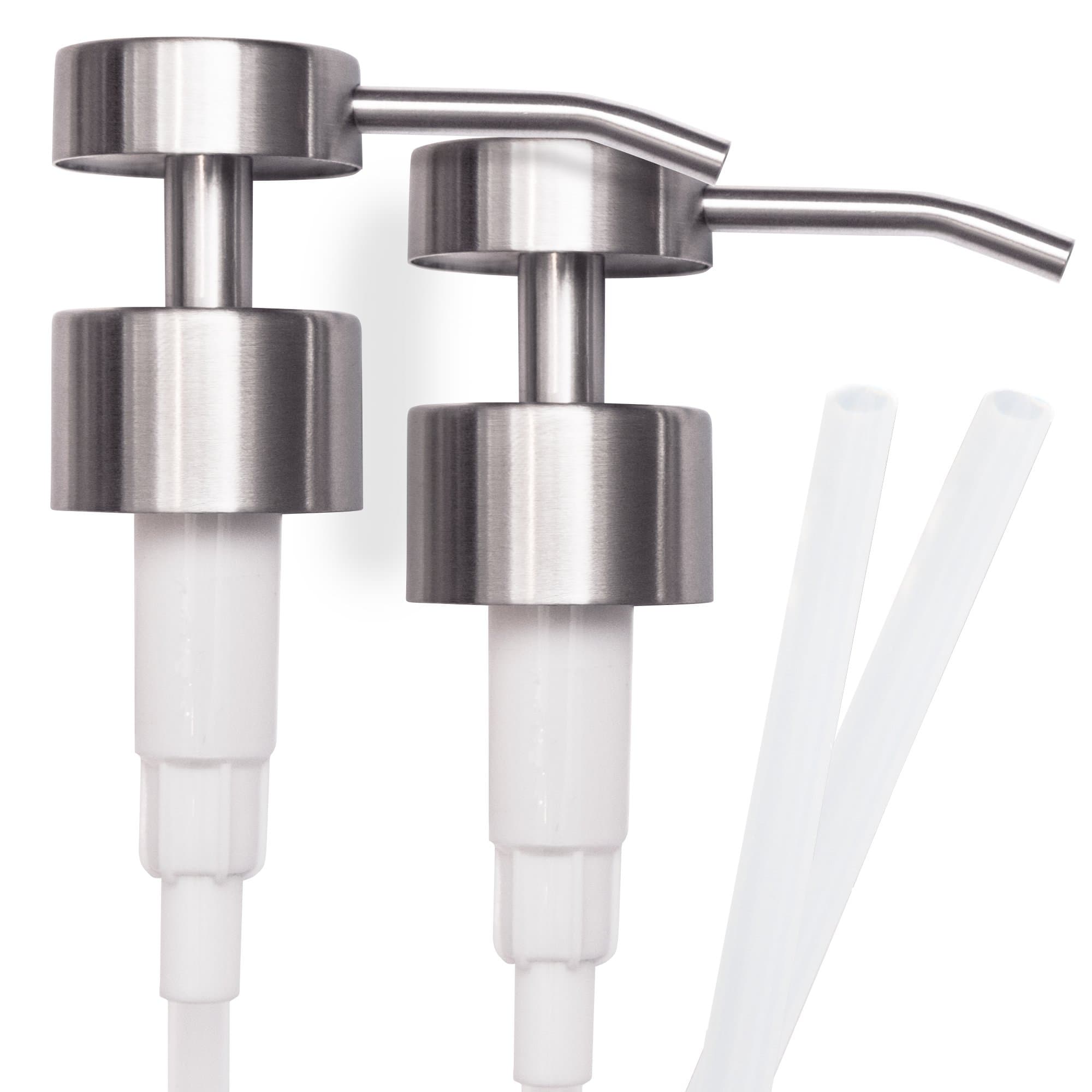 Elegant Flat Top Stainless Steel Soap and Lotion Dispenser Pumps (Brushed Nickel, 2 Pack)