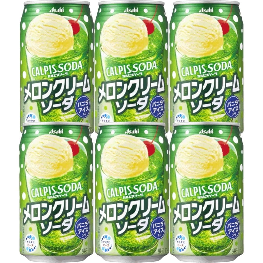 ASAHI CALPIS SODA Melon Cream Soda Japanese Canned Soft Drinks 350ml (Pack of 6)