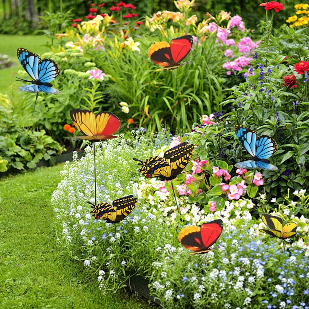Dawwoti 50pcs Garden Butterflies Stakes Colourful Garden Ornaments Multicolour for Outdoor Plant Yard Patio Party Halloween Christmas Decorations