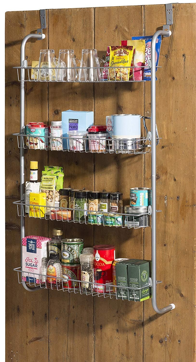 INDIAN DECOR. 314288 Space Saving 4 Tier over Door Hanging Rack with Shelves for Pantry/Storage Cupboard