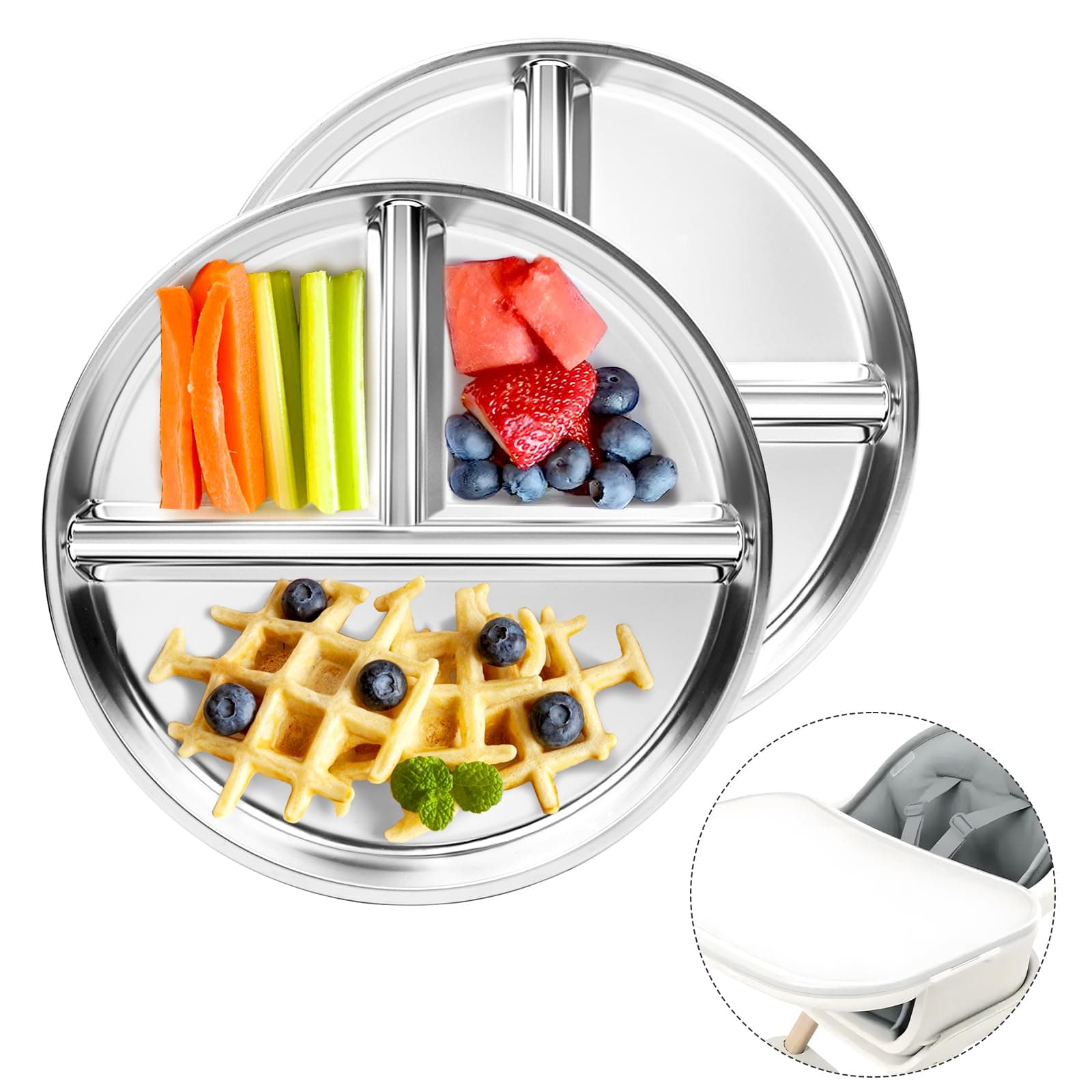 Stainless Steel Kids Plates 2 Packs, 8" Divided Toddlers portion control Plate, Non Toxic & BPA Free |Unbreakable |Dishwasher Safe Baby Snack Dish for Solid Starts Self-Feeding