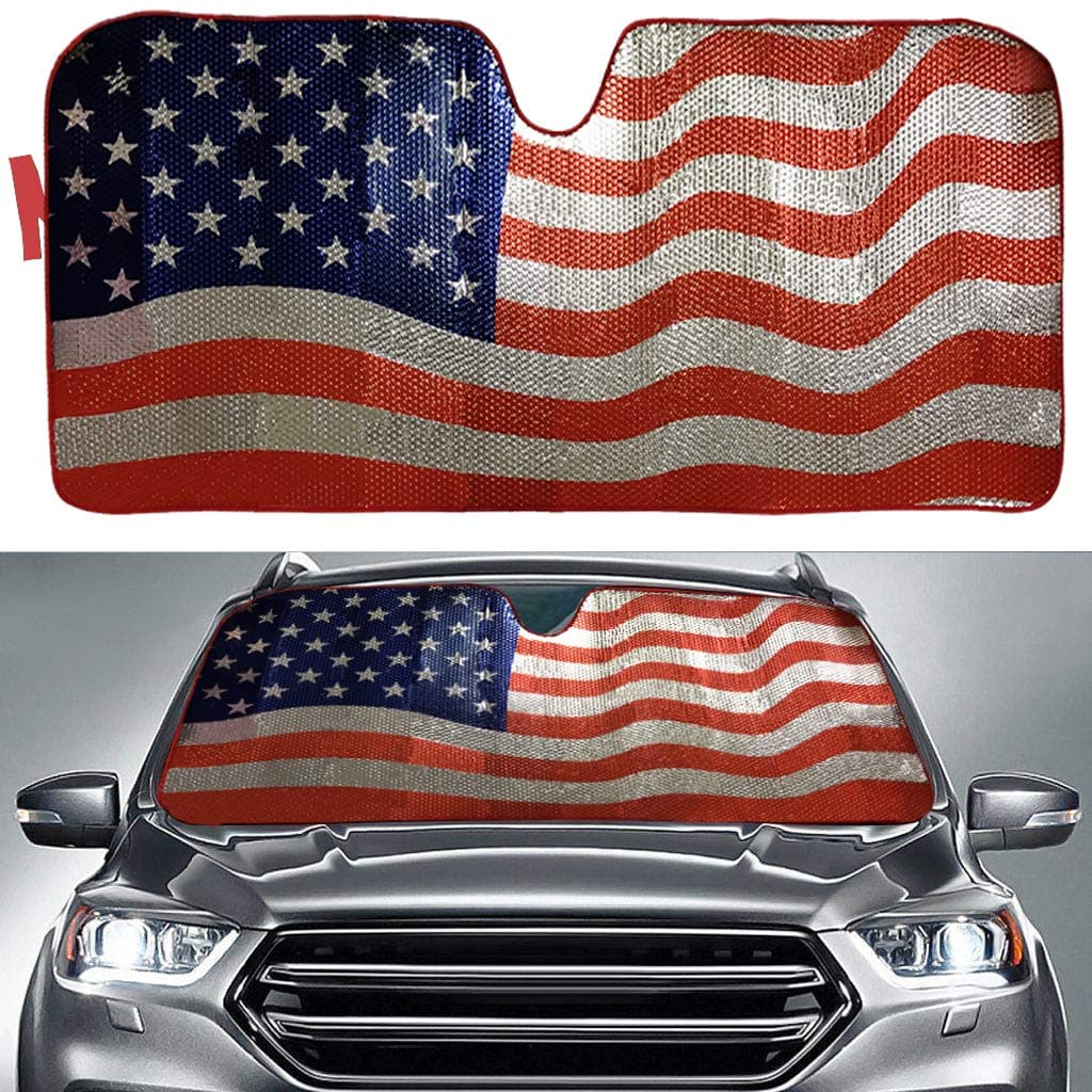 Big HippoSun Shade, Windshield Sun Shade American Flag Sunshades Keep Vehicle Cool Protect Your Car from Sun Heat & Glare Best UV Ray Visor Protector(Size: 63"X 28.5")