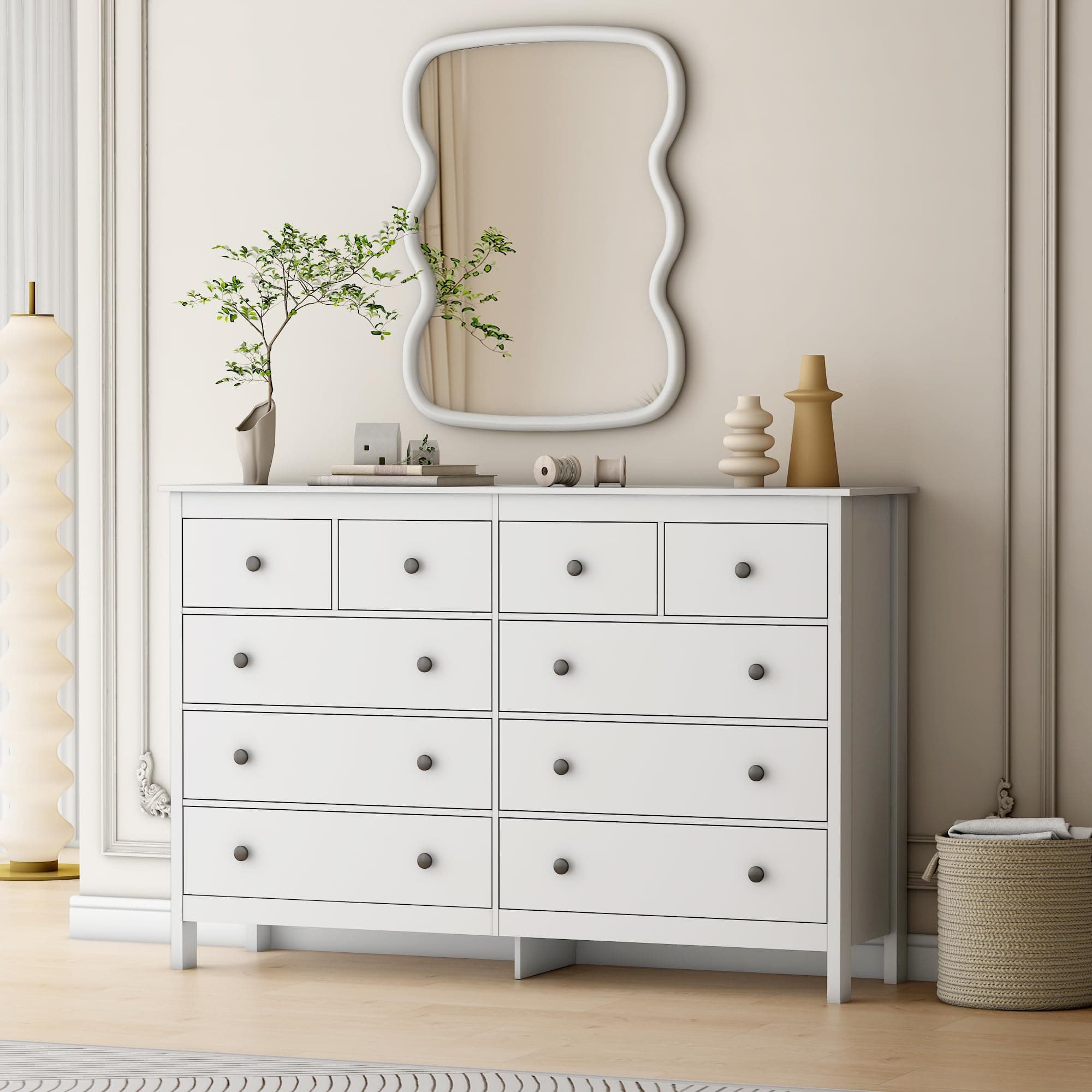 wanan White 10 Drawer Dresser, 55" Modern Wooden Dressers Chests of Drawer, 10 Drawers Wide Dresser for Bedroom