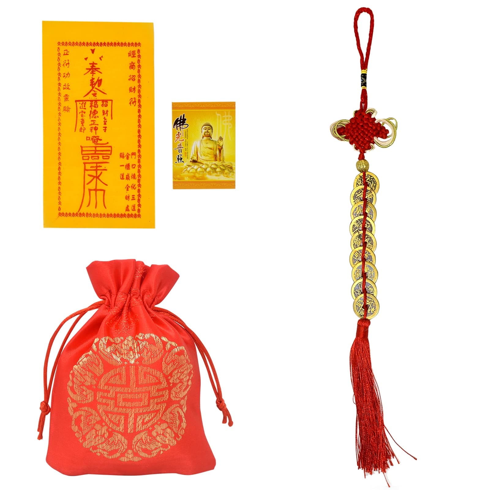 Fengshuibringluck Feng Shui Five Emperor Money Coins for Fortune and Success with Chinese Knot Fortune Coins (9 Coins)