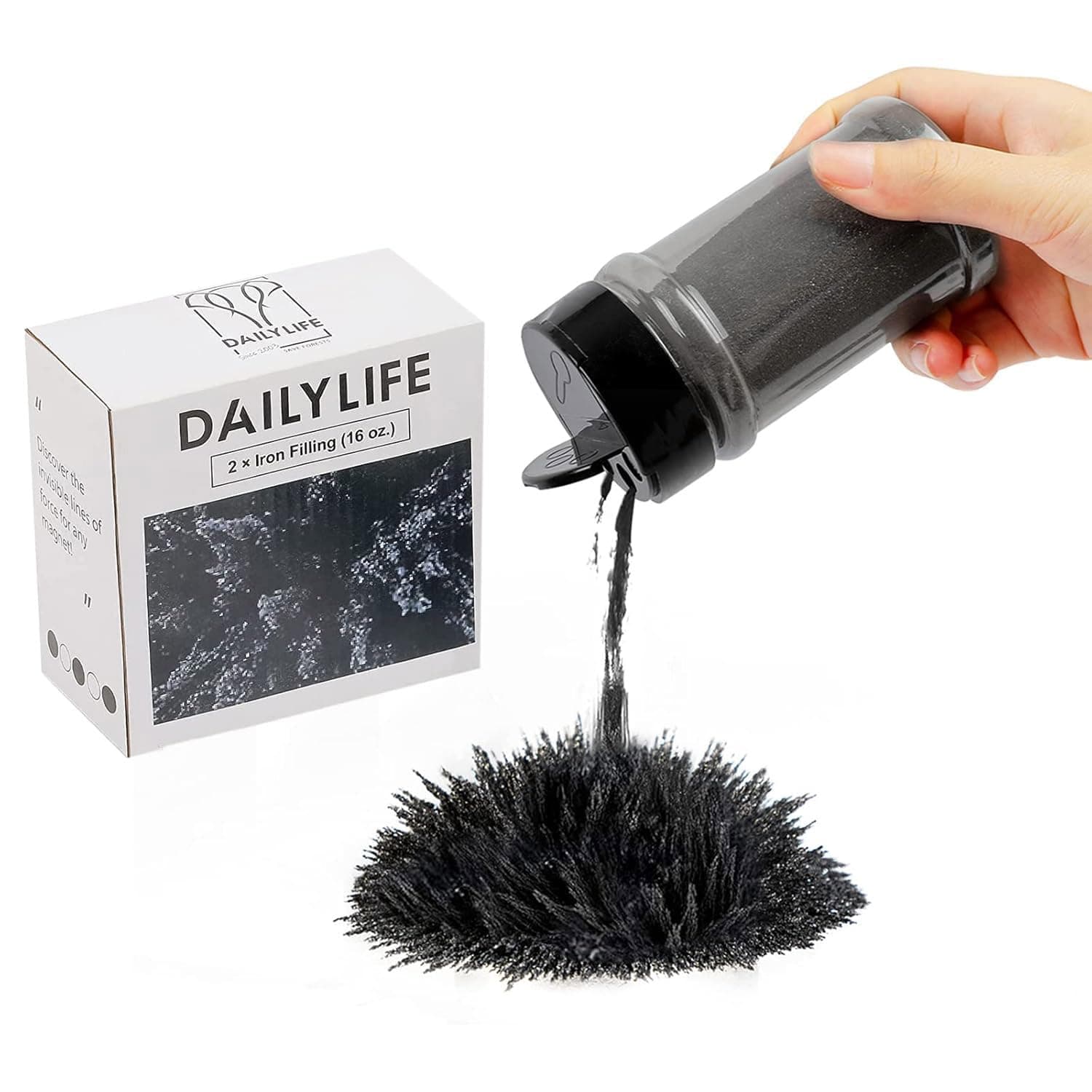 DAILYLIFE Magnetic Iron Filings, Jar (16 Ounces x 2) for Magnet Education and School Projects, Iron Powder in Storage Jar x 2 (16 Ounces x 2) with Shaker Lid, Pack of 2