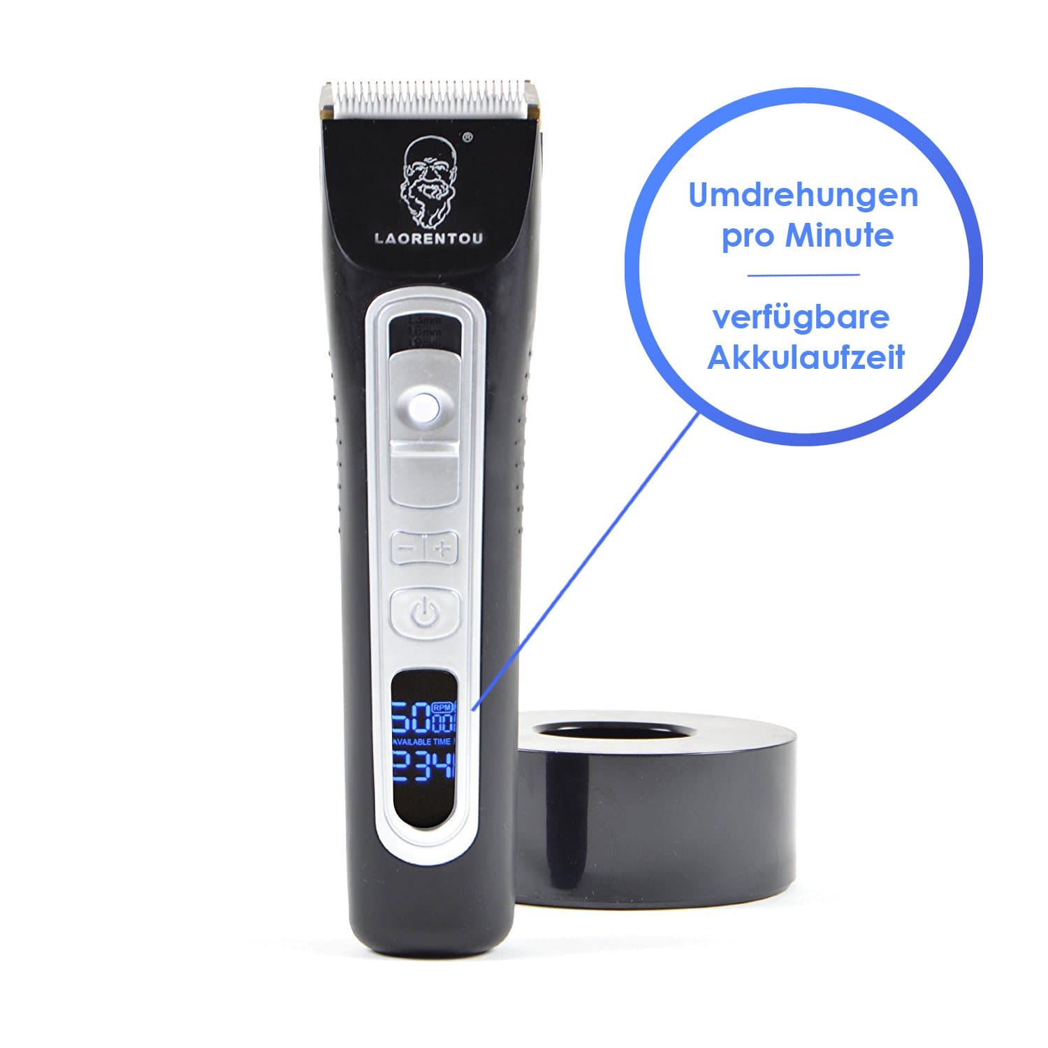 Oslo Digital Deluxe Professional Battery Powered Hair Trimmer - Hair Cutting Device with Multiple Cutouts - with Silent and Robust Motor - Mains Battery - for Professional Applications