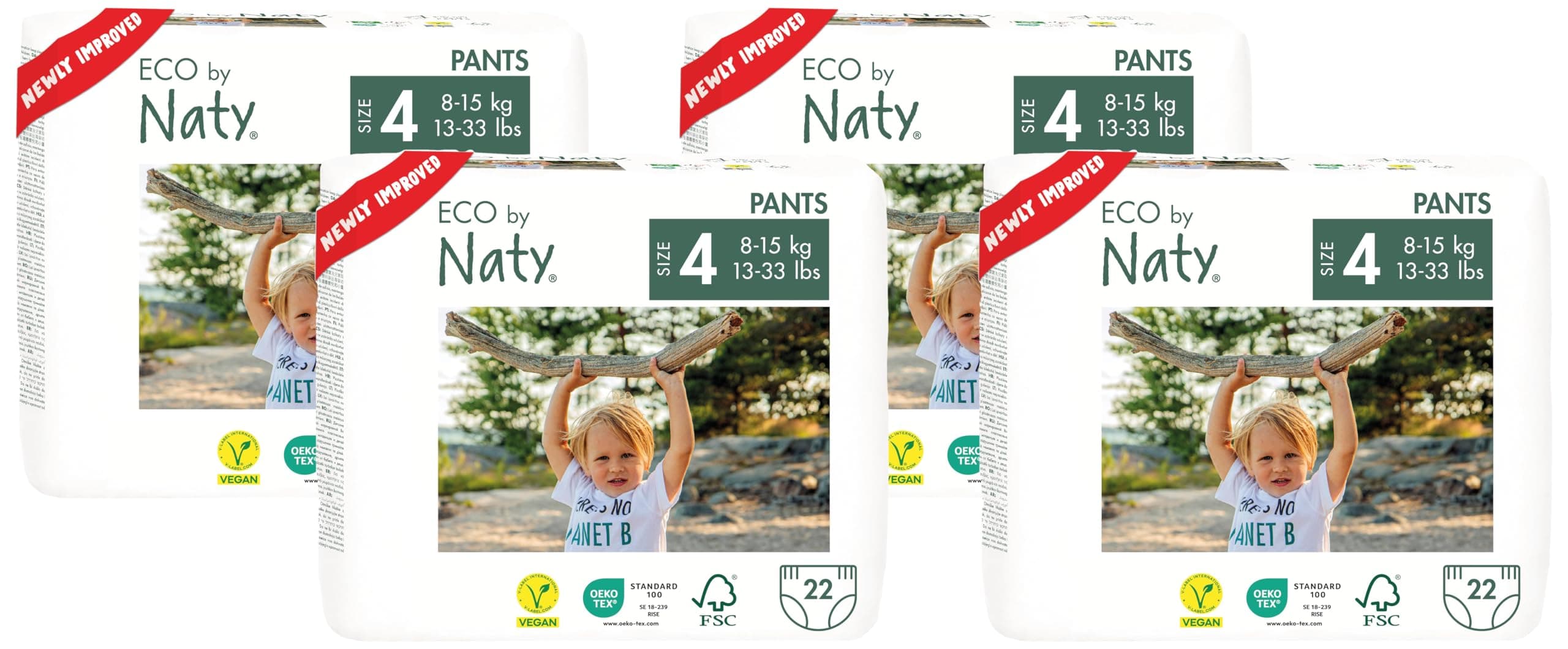 Eco by Naty Pull Ups - Hypoallergenic and Chemical-Free Training Pants, Highly Absorbent and Eco Friendly Pull Ups for Boys and Girls - Size (4) 2T-3T (18-33 lbs) - 22 Count (Pack of 4)