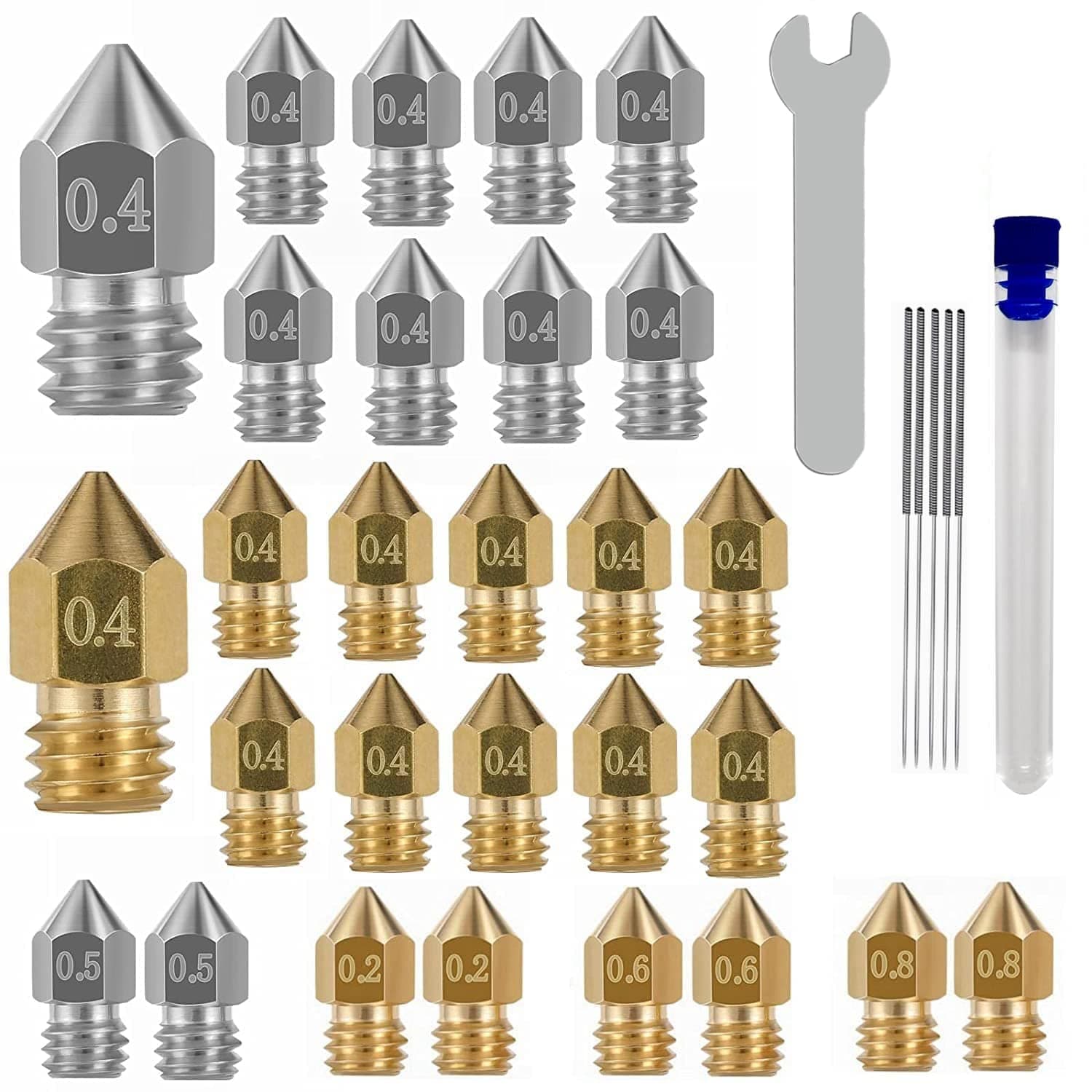 32PCS Nozzles 3D Printer nozzles Mk8 Nozzle, Stainless Steel, Brass,Compatible with Ender 3/Ender 3 Pro Nozzle/Ender 3 Neo/Ender 3 Max/Ender 5 Pro/,/Ender 3 Neo/CR 10...