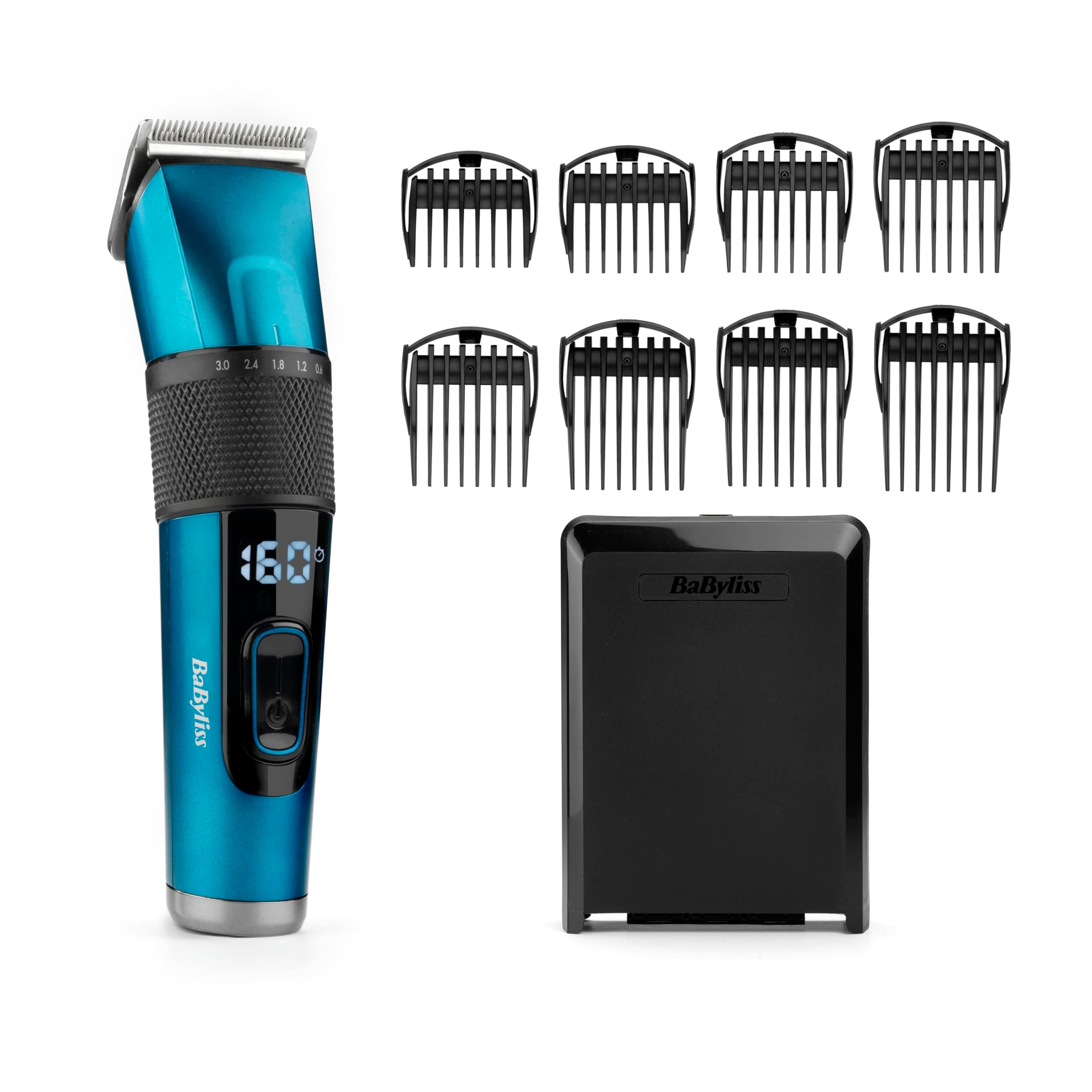 BaByliss Japanese Steel Digital Hair Clipper, Lithium Cordless/Corded, 45 Cutting lengths, LED screen, blue