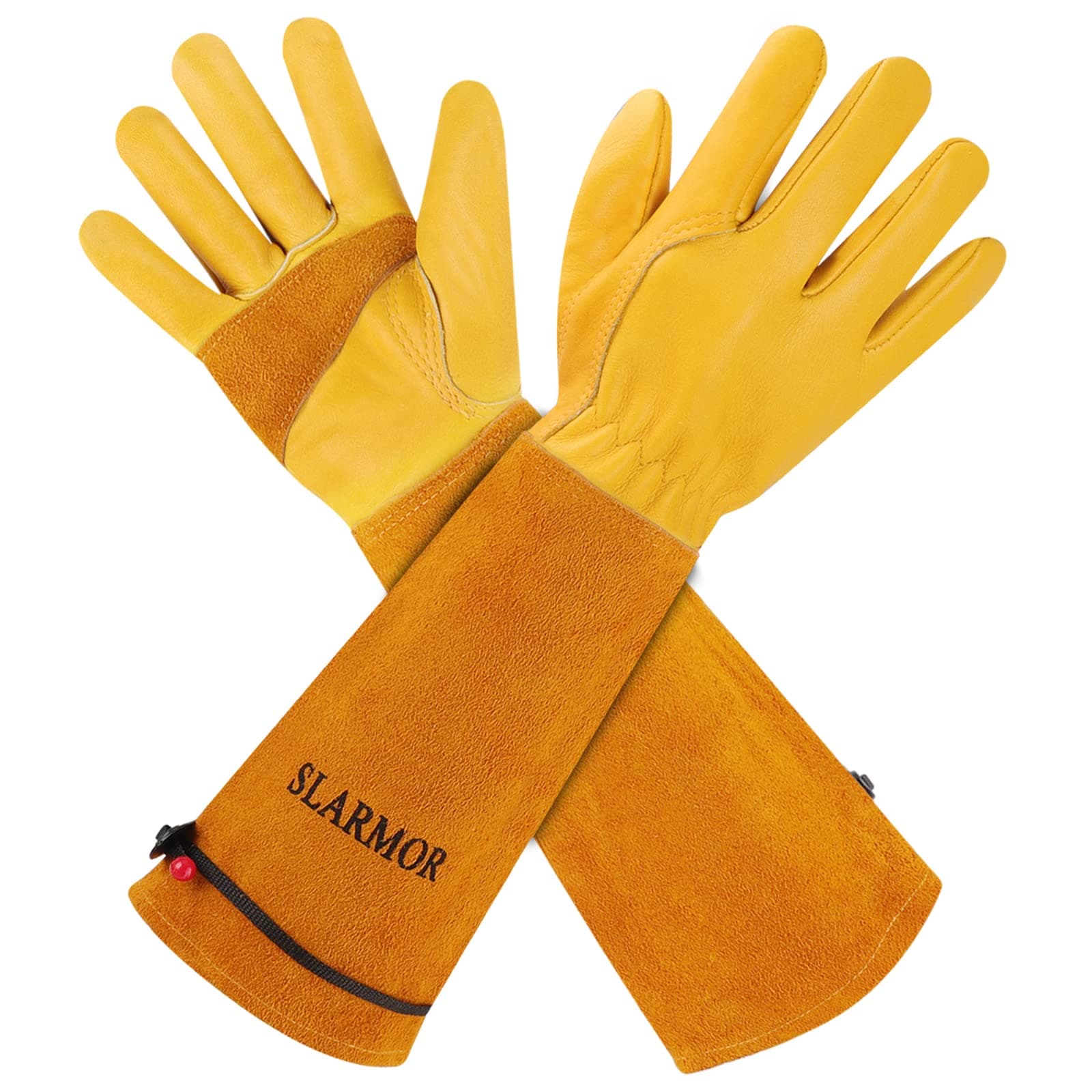 leather Gardening Gloves for Women/Men - Thorn Proof Cowhide Leather Rose/Blackberry Pruning Heavy Duty Garden Gloves Thick Palm Gauntlet Garden Work Gloves with Forearm Protection