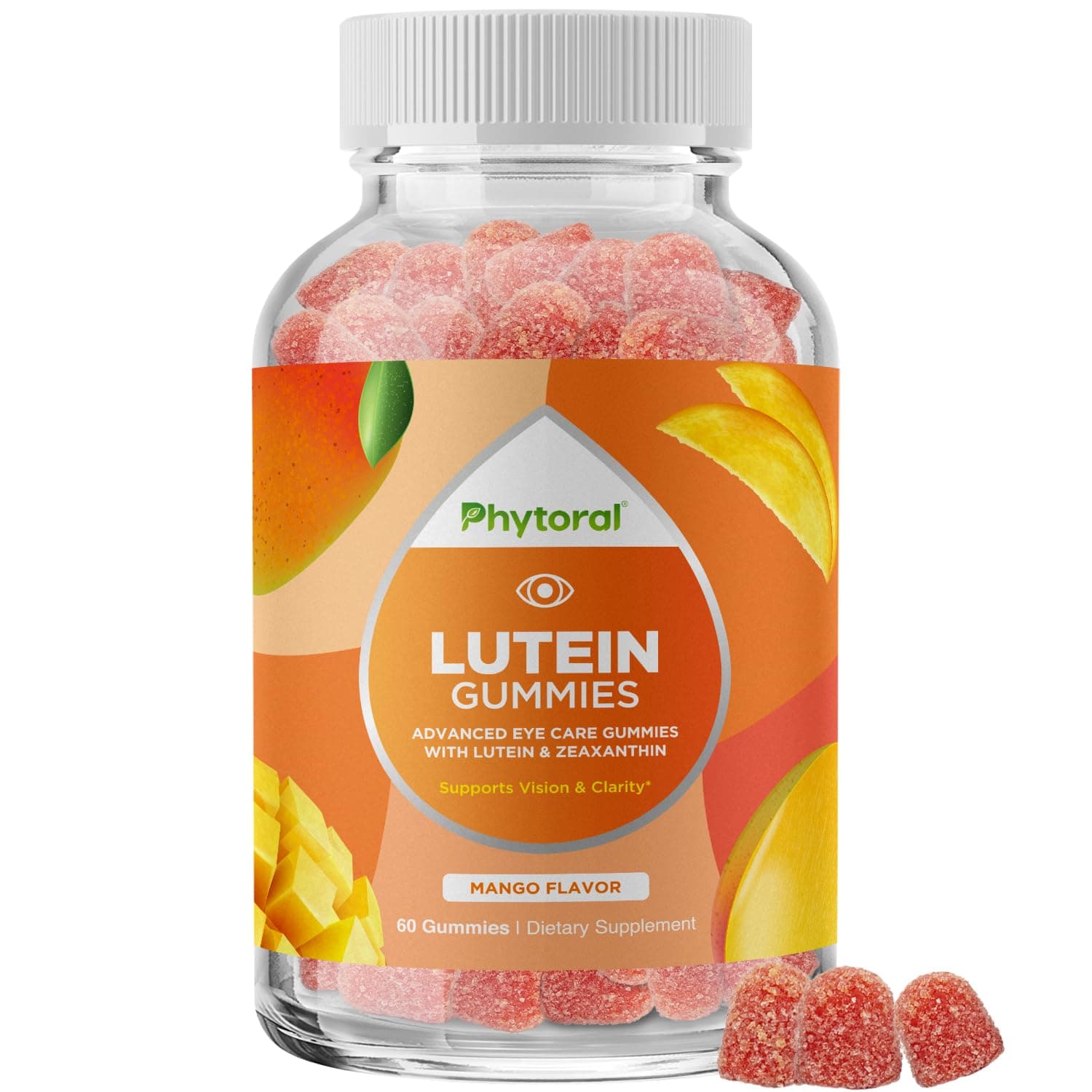 Adults Lutein Gummies - Mango Flavored Potent Lutein and Zeaxanthin Supplements for Eye Health - Eye Vitamins for Blue Light Protection, Dryness, Strain Support & Visual Sharpness - 60 Count