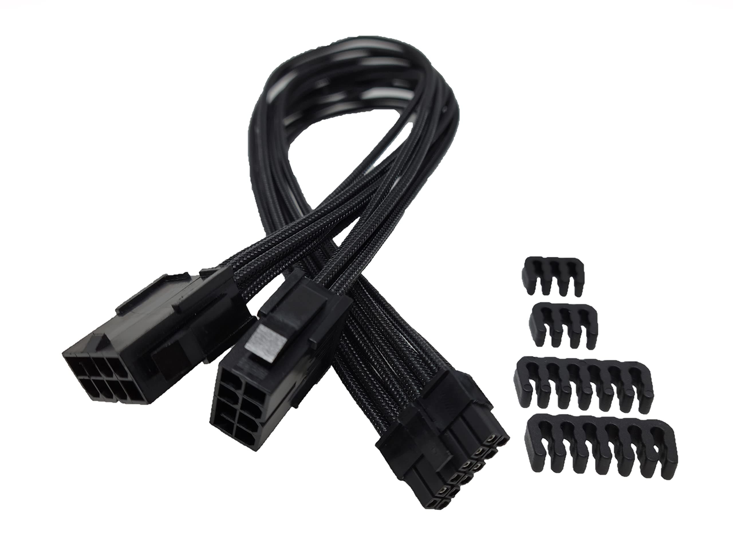 Premium Sleeved Cable for RTX 30 Series 12-Pin to Dual 8-Pin PCIe GPU Power Extension Cable (300mm) - Black (F04-250BK)