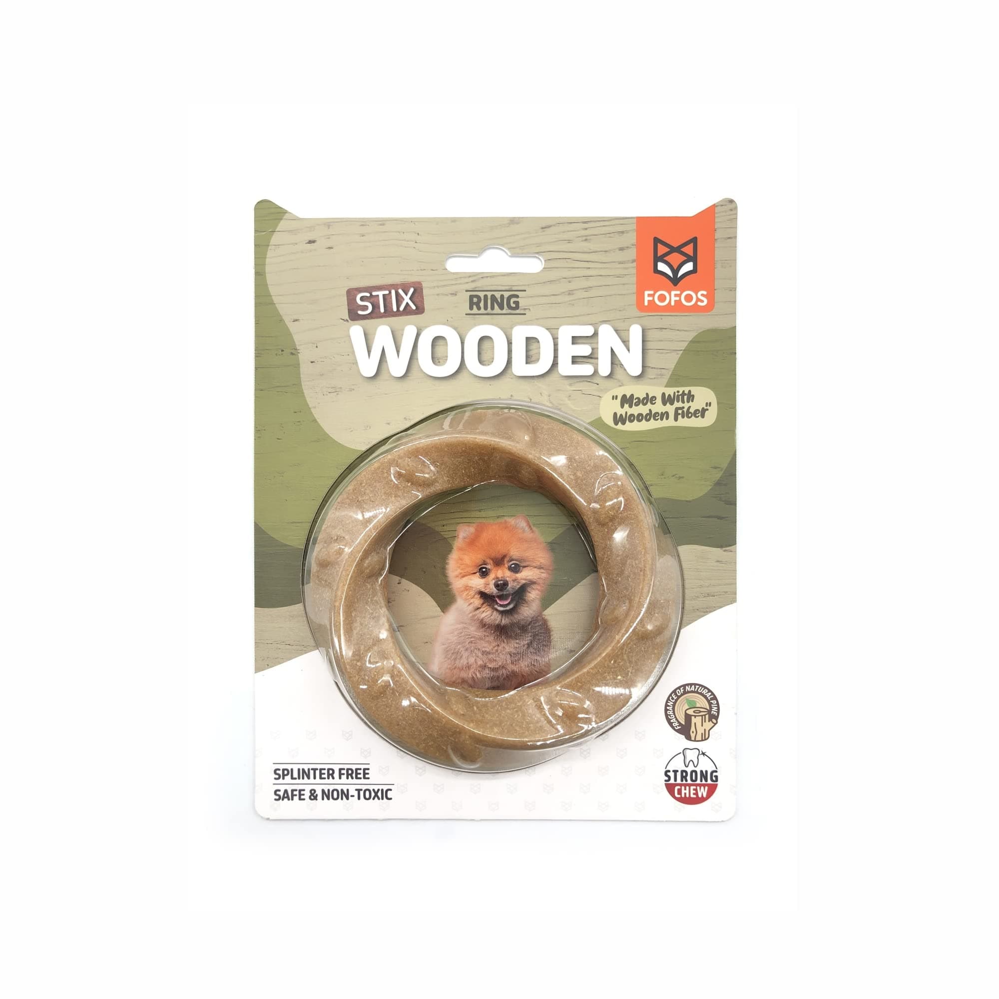 BarkButler x FOFOS Woodplay Ring Dog Chew Toy - Real Wood Fibre Chew Toys for Dogs, Small Dog Toys (0-10kgs) - Brown